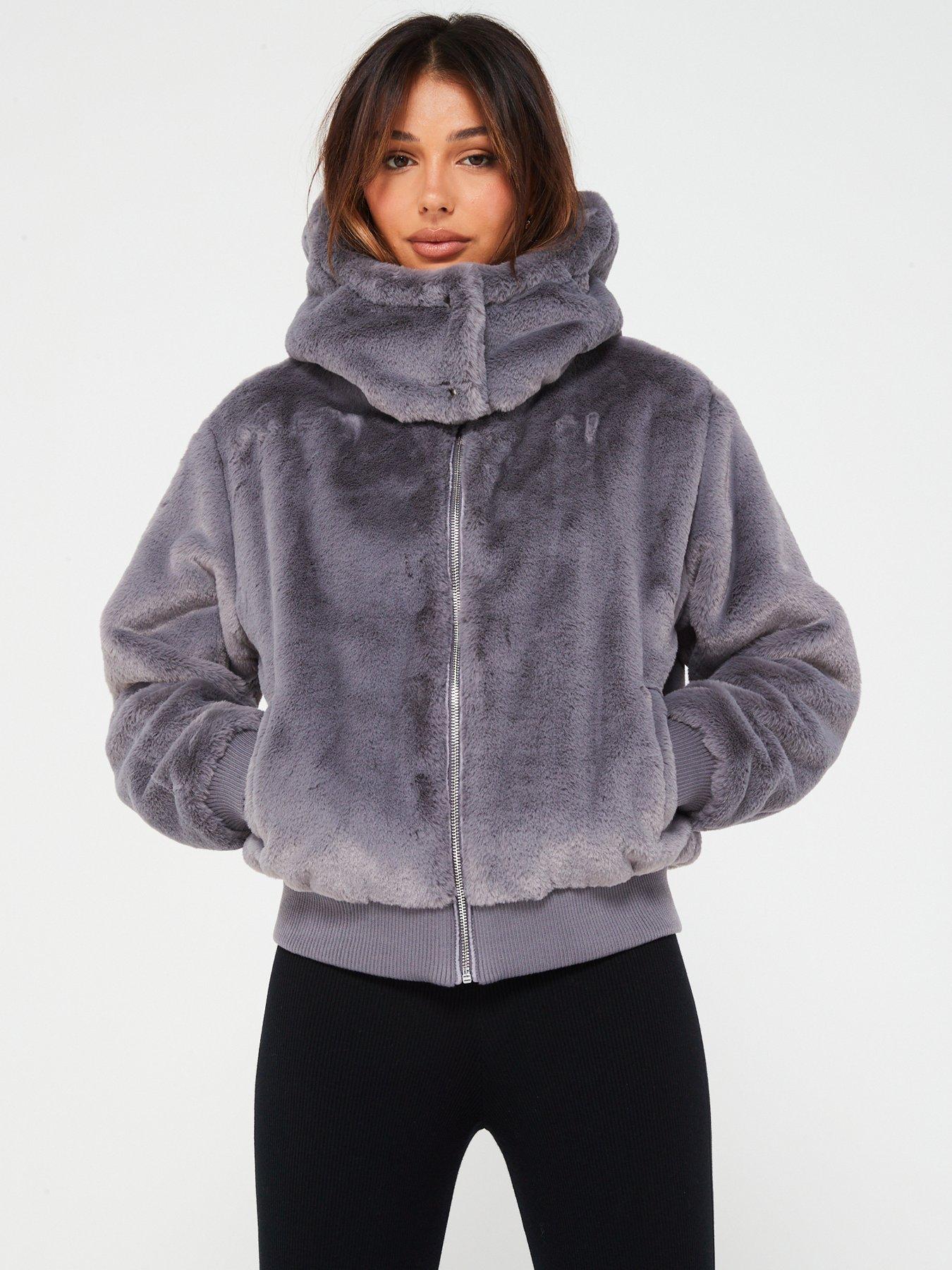 Grey faux fur hoodie online