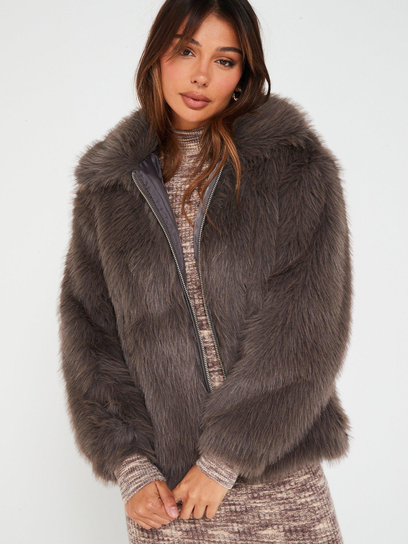 Grey faux fur deals jacket uk