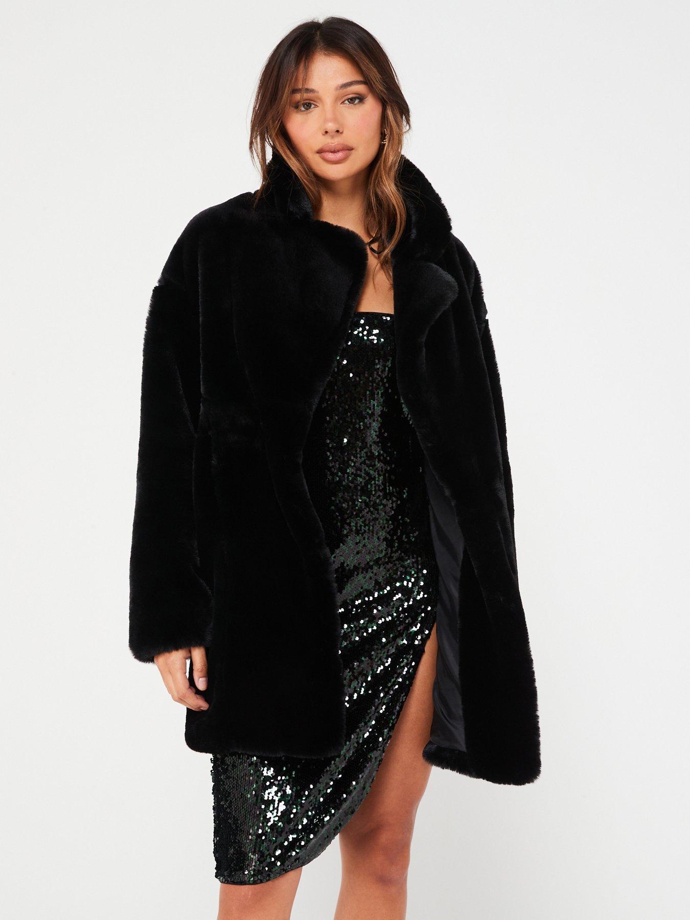 Black faux clearance fur coat uk