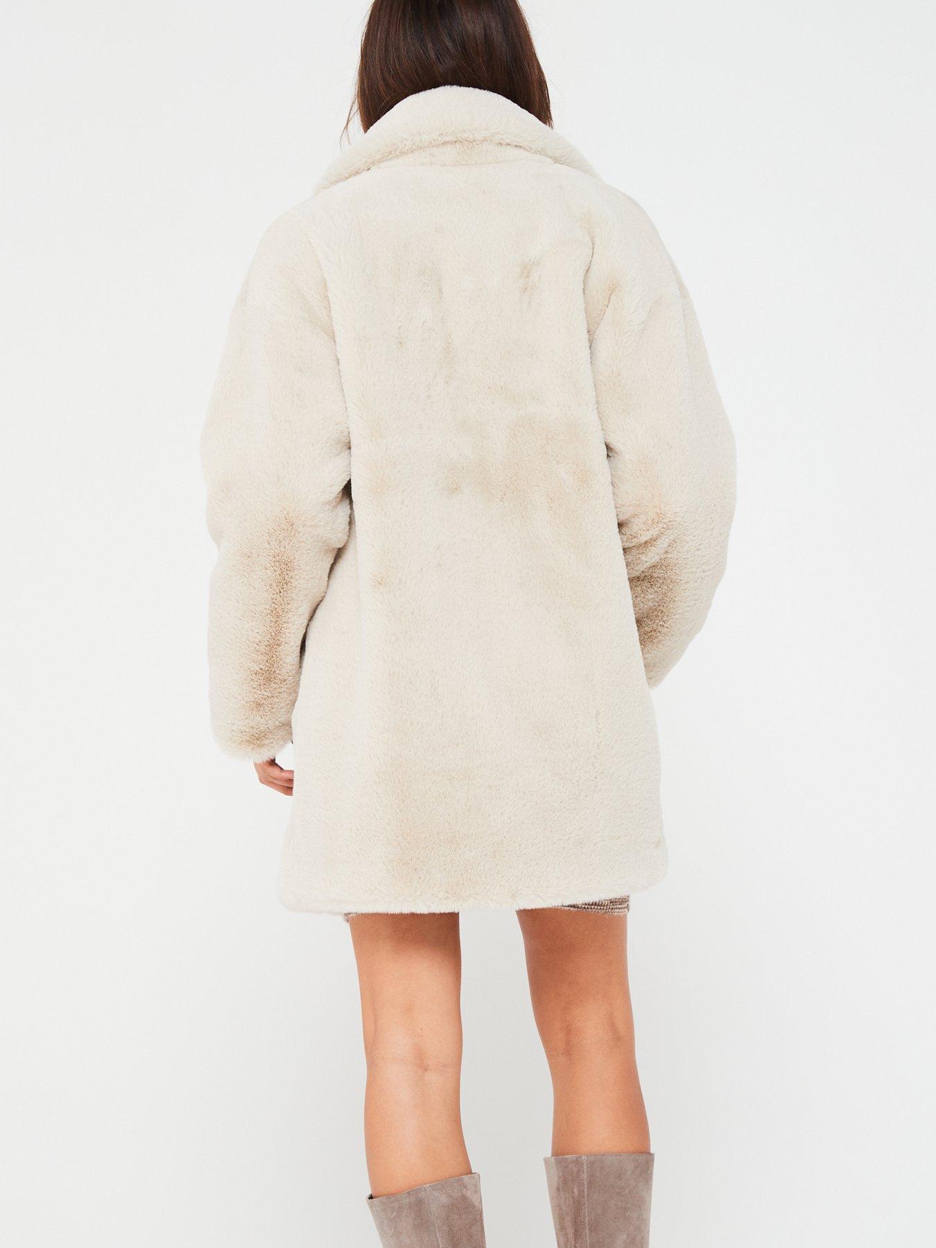 Image 2 of 6 of V by Very Faux Fur Coat - Beige