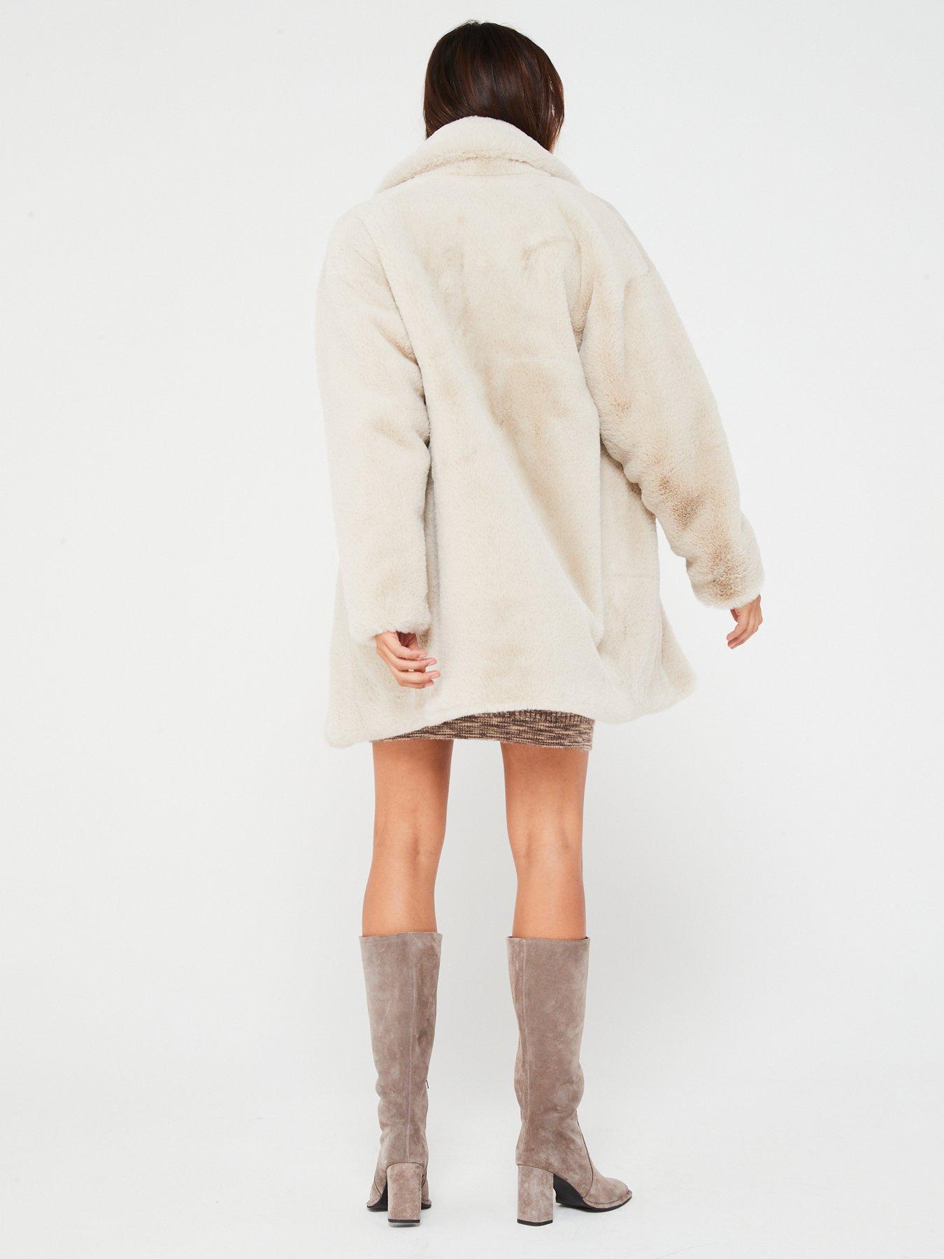 Image 5 of 6 of V by Very Faux Fur Coat - Beige