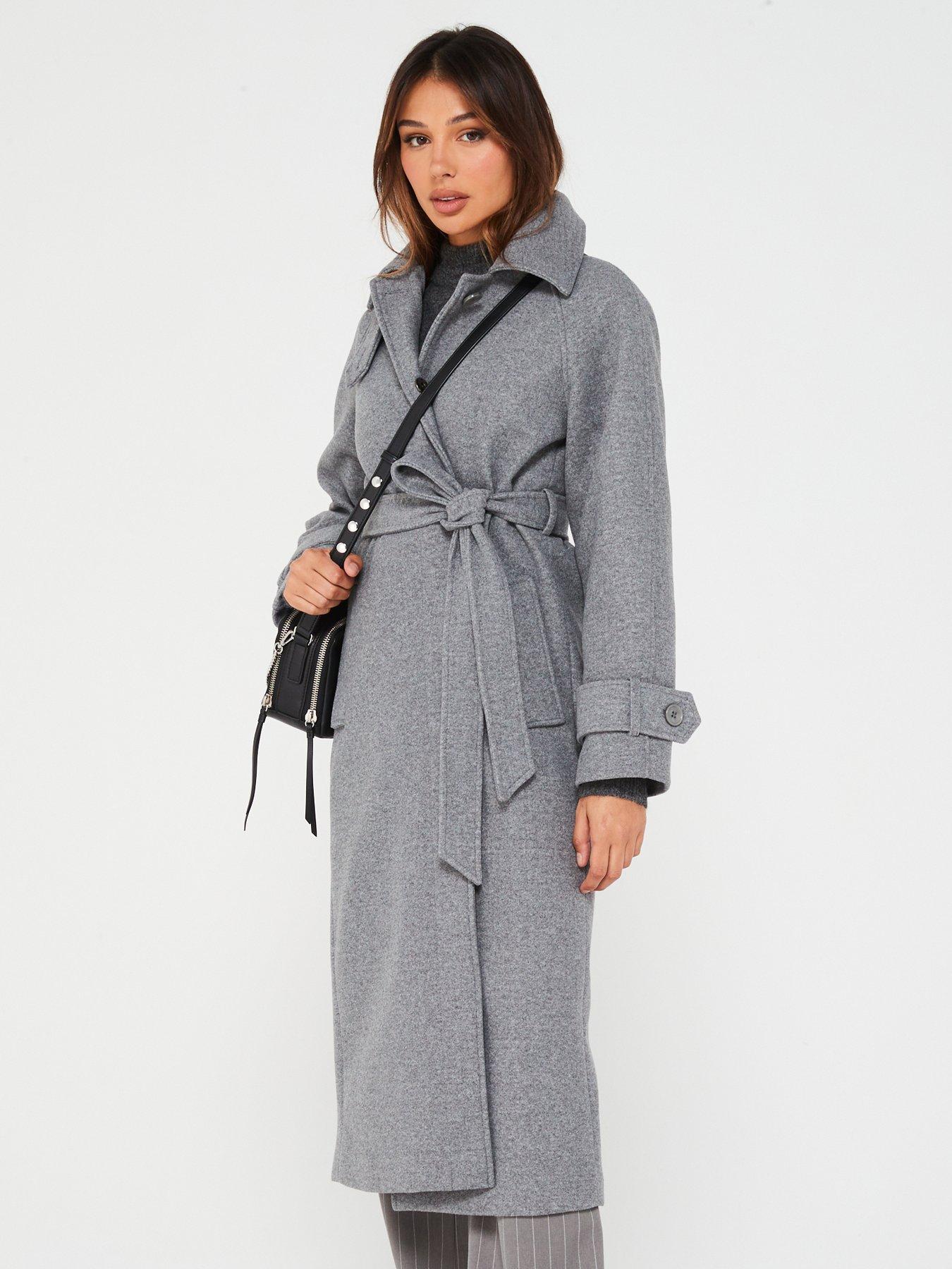 Faux Wool Car Coat Grey