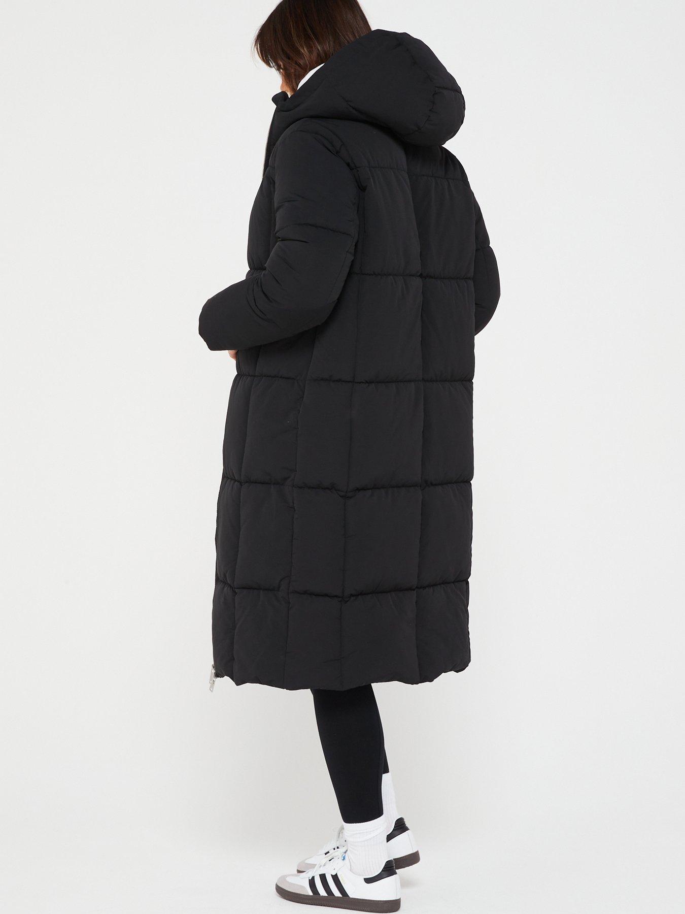 Premium Longline Padded Coat With Hood - Black