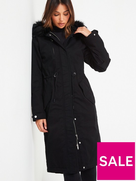front image of v-by-very-faux-fur-trim-parka-trench