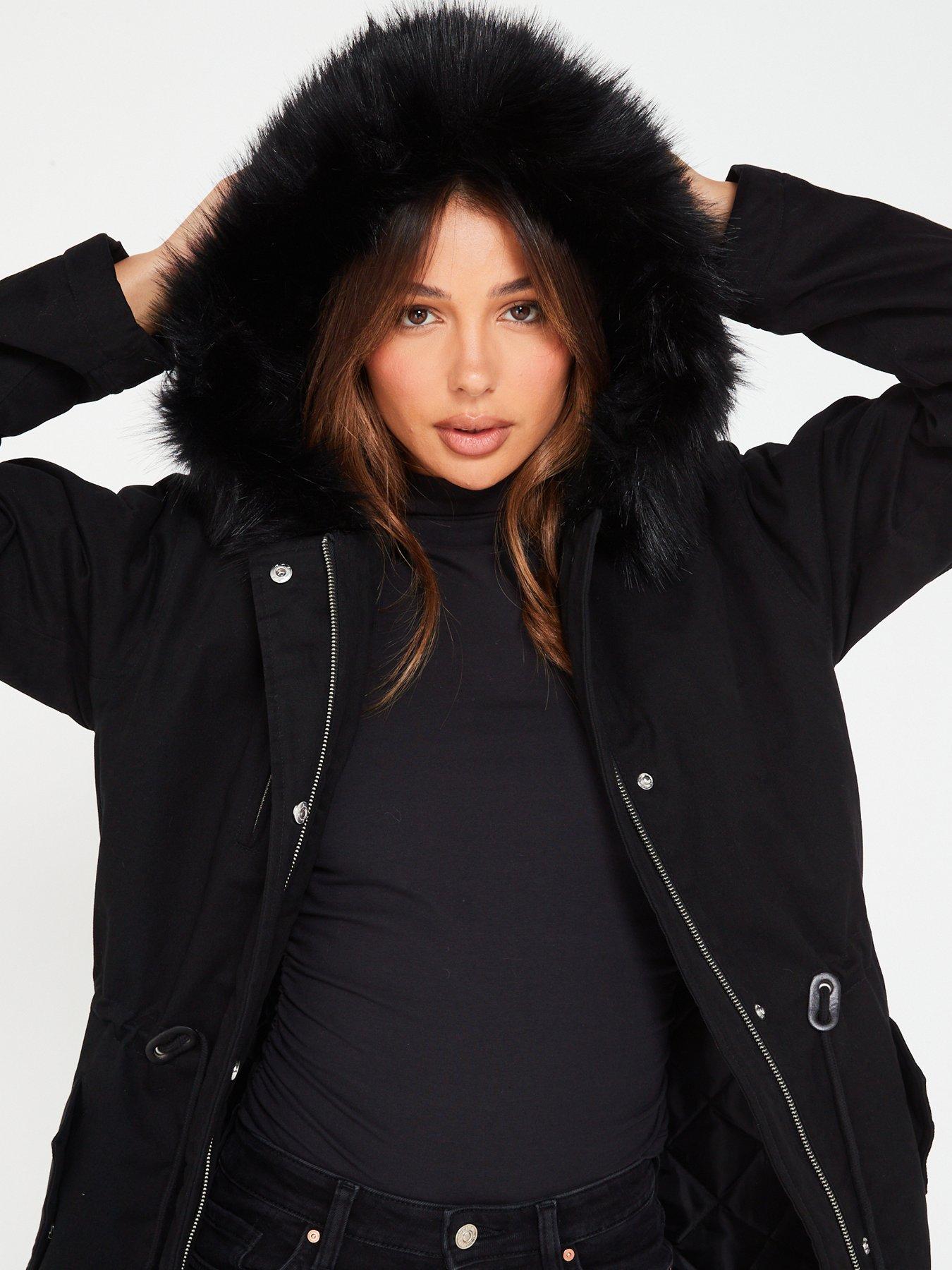 Black fur trim parka best sale