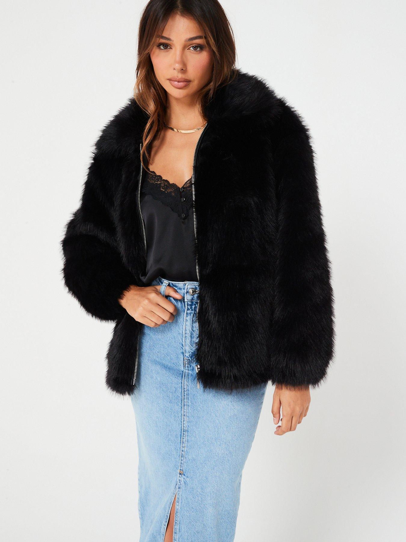 Cheap black faux fur on sale jacket