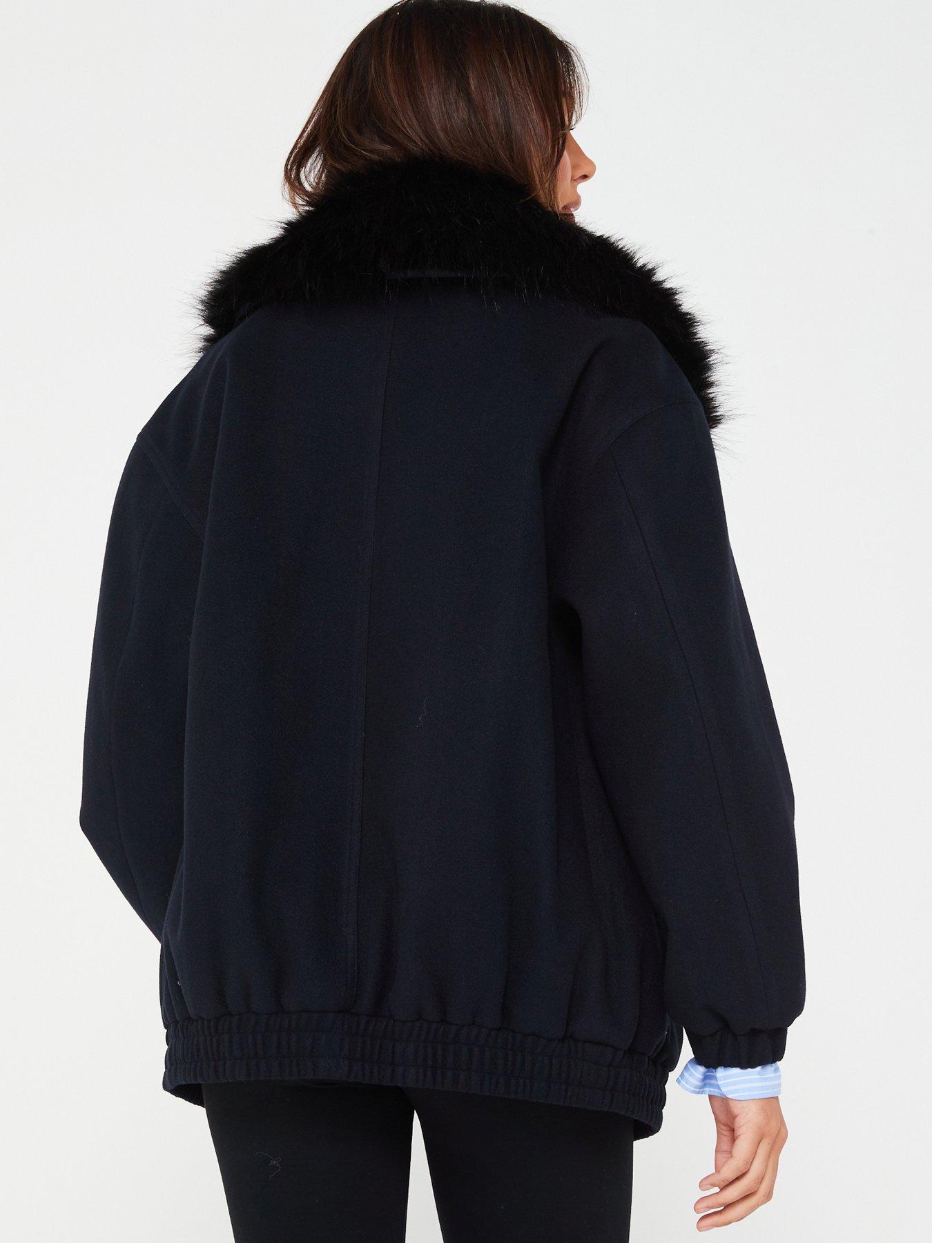Good for nothing bomber jacket in black with faux fur collar hotsell