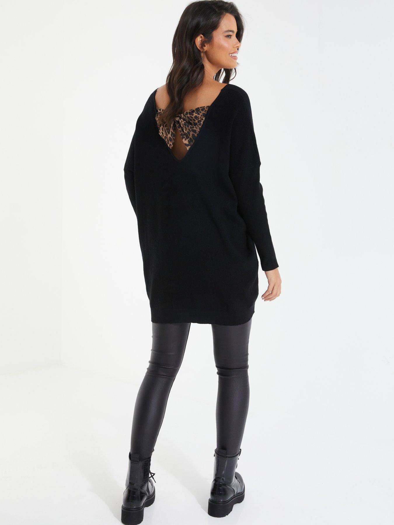 Quiz Knitted Jumper With Leopard Bow Back very.co.uk