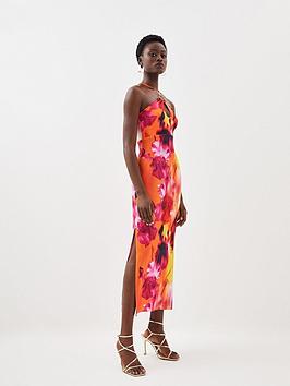karen millen floral print halter maxi dress - multi, multi, size 16, women