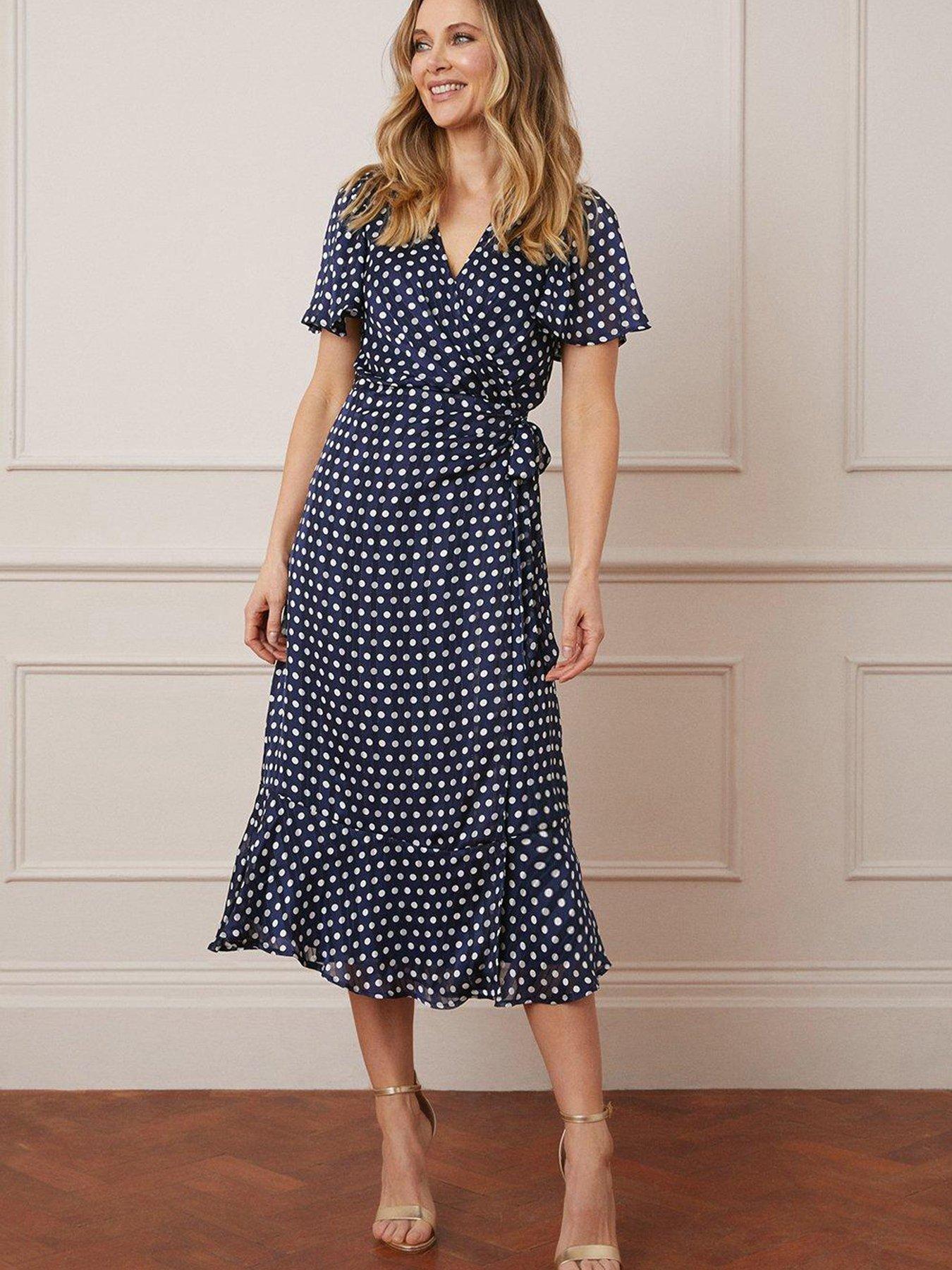 Wallis navy and store white spotted dress