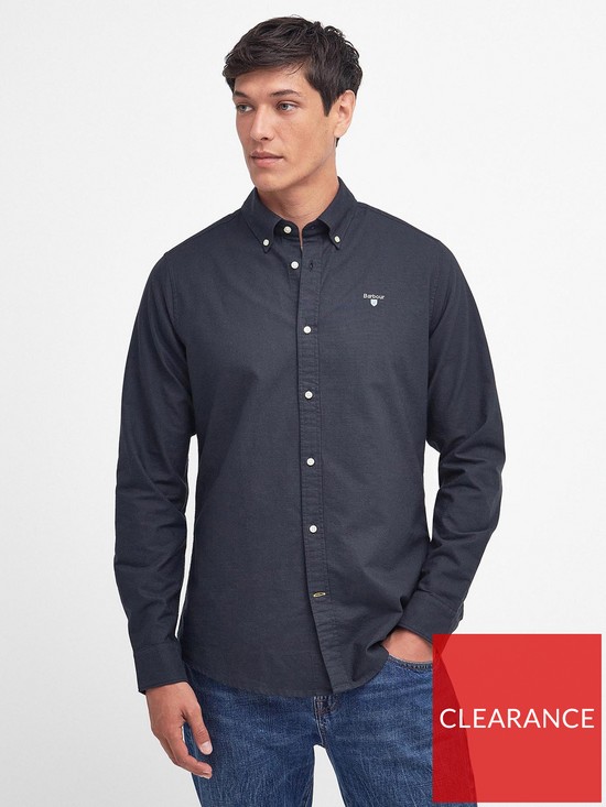 front image of barbour-very-exclusive-oxtown-long-sleeve-tailored-shirt-black