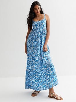 new look zebra print sleeveless maxi dress - blue