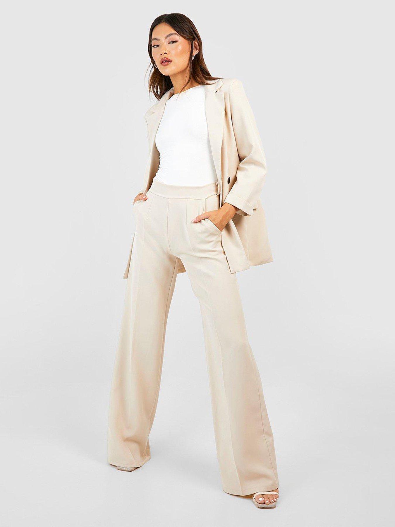 Women's Petite Pu Seam Detail Flared Tailored Trouser