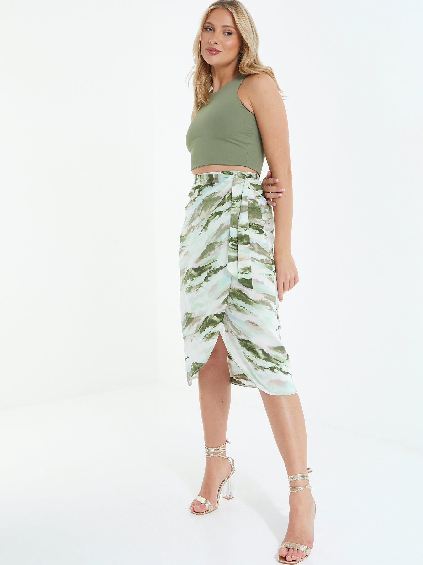 Marble Print Wrap Midi Skirt