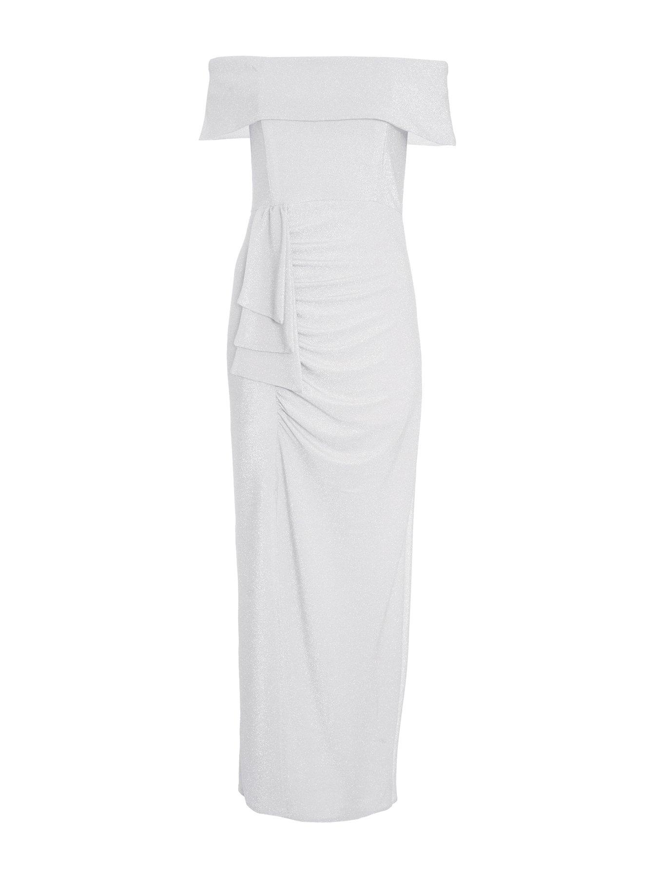 Quiz Glitter Bardot Maxi Dress Silver Very.co.uk