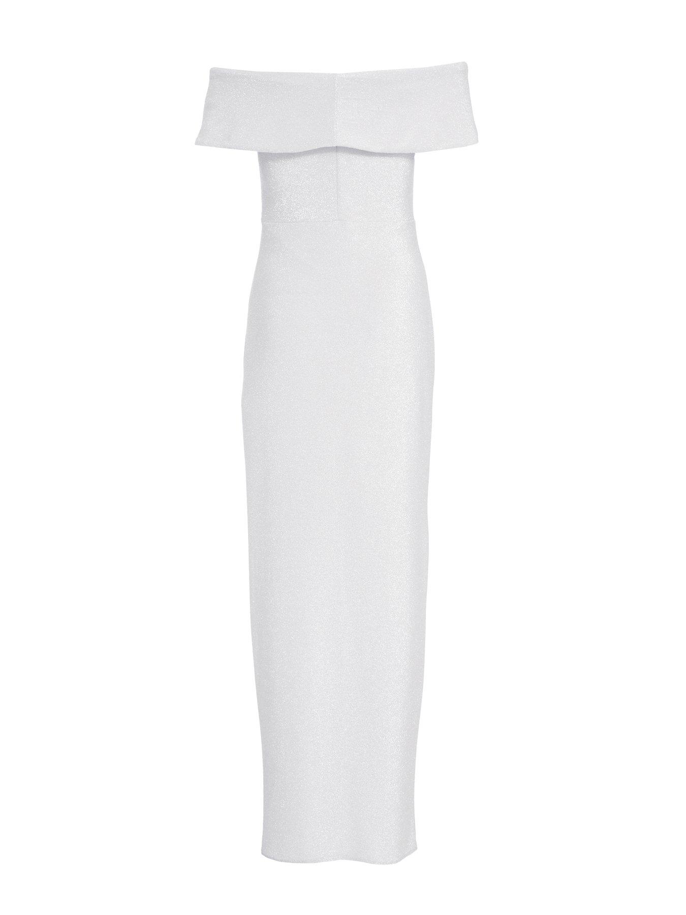 Quiz Glitter Bardot Maxi Dress Silver Very.co.uk