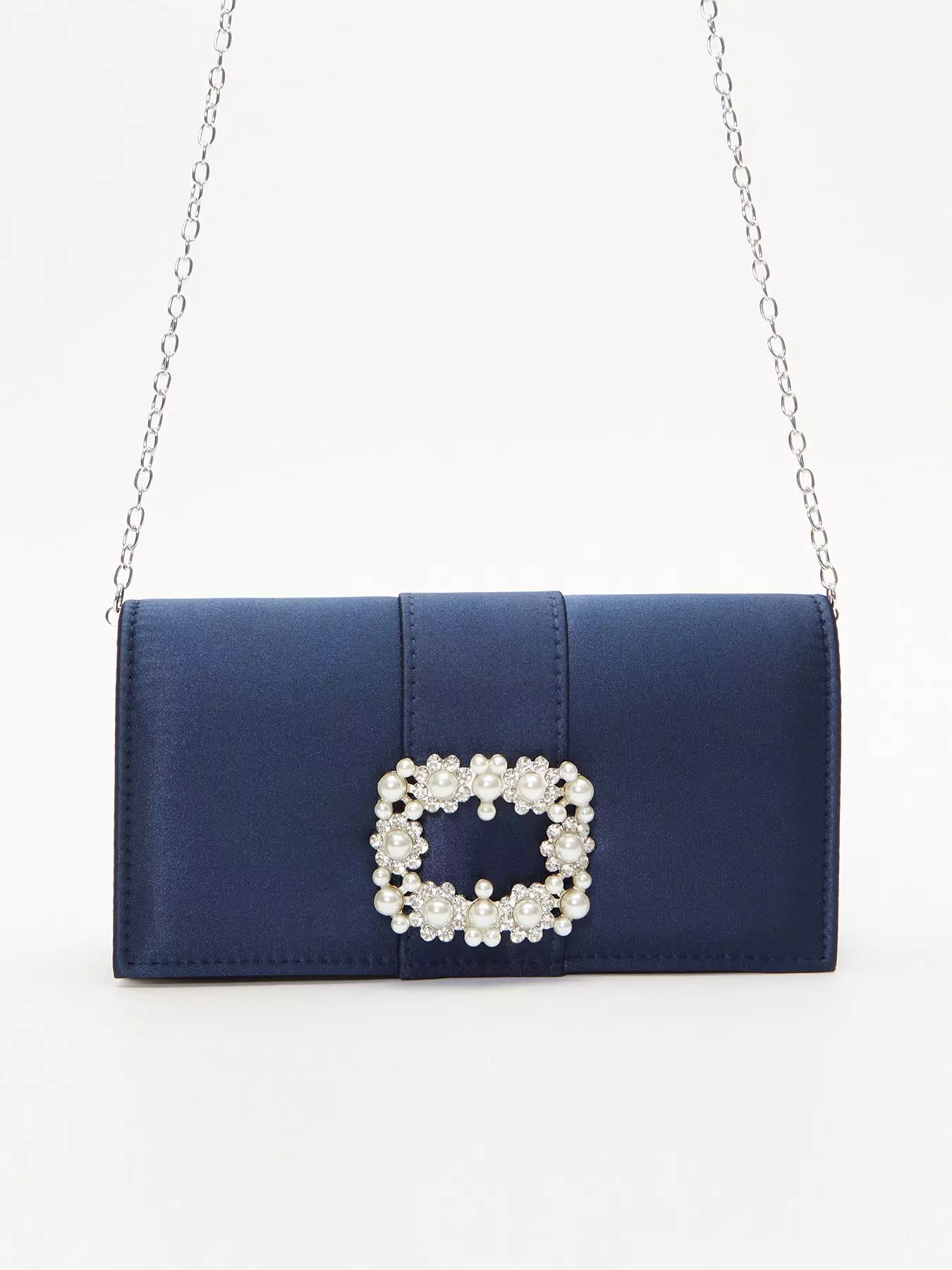 Blue Pearl Strap Clutch Bag