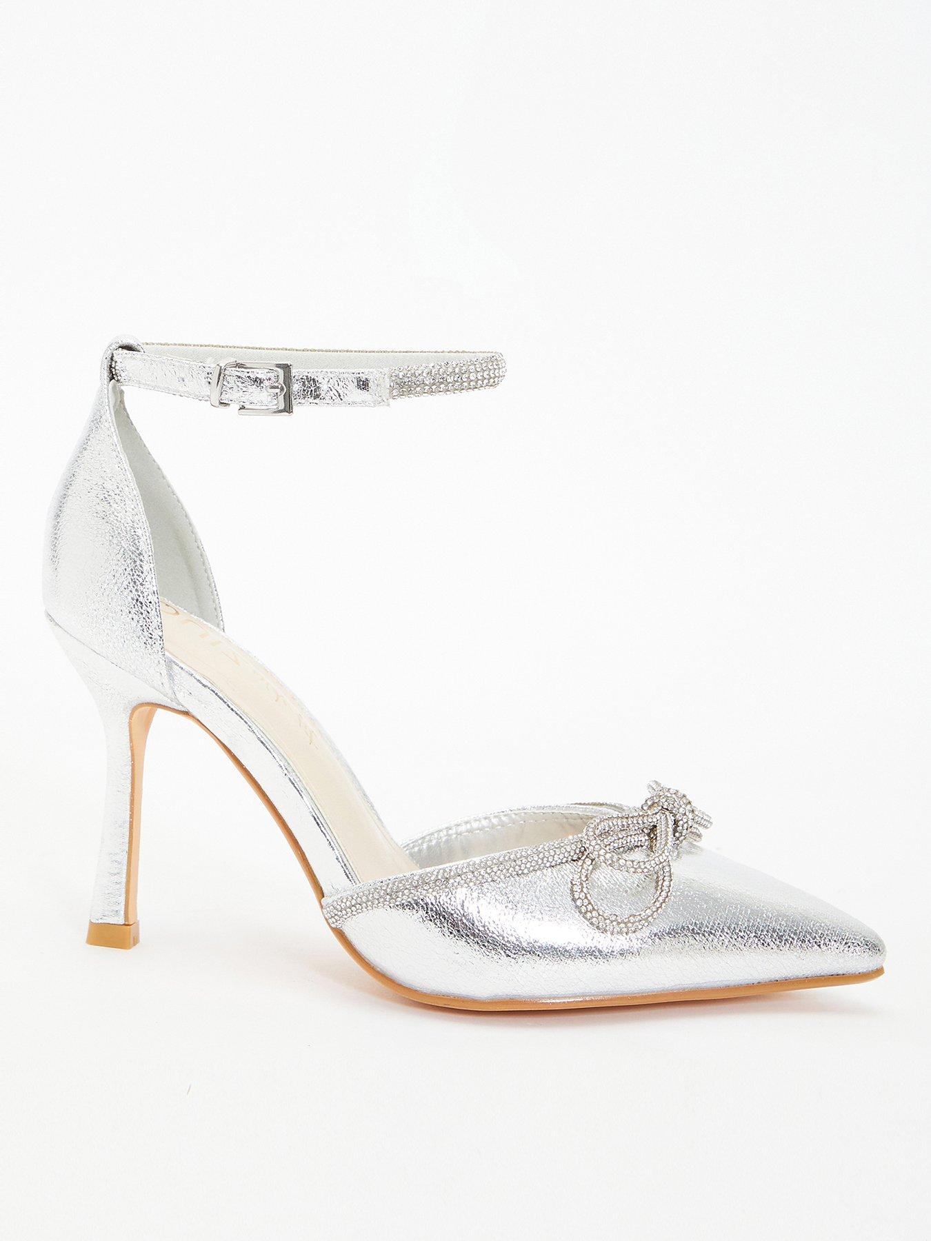 Wide fit silver court shoes hot sale