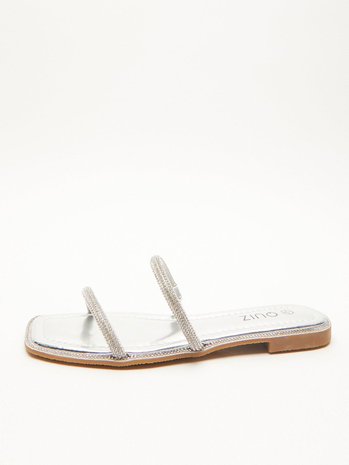 Quiz silver clearance diamante flat sandals