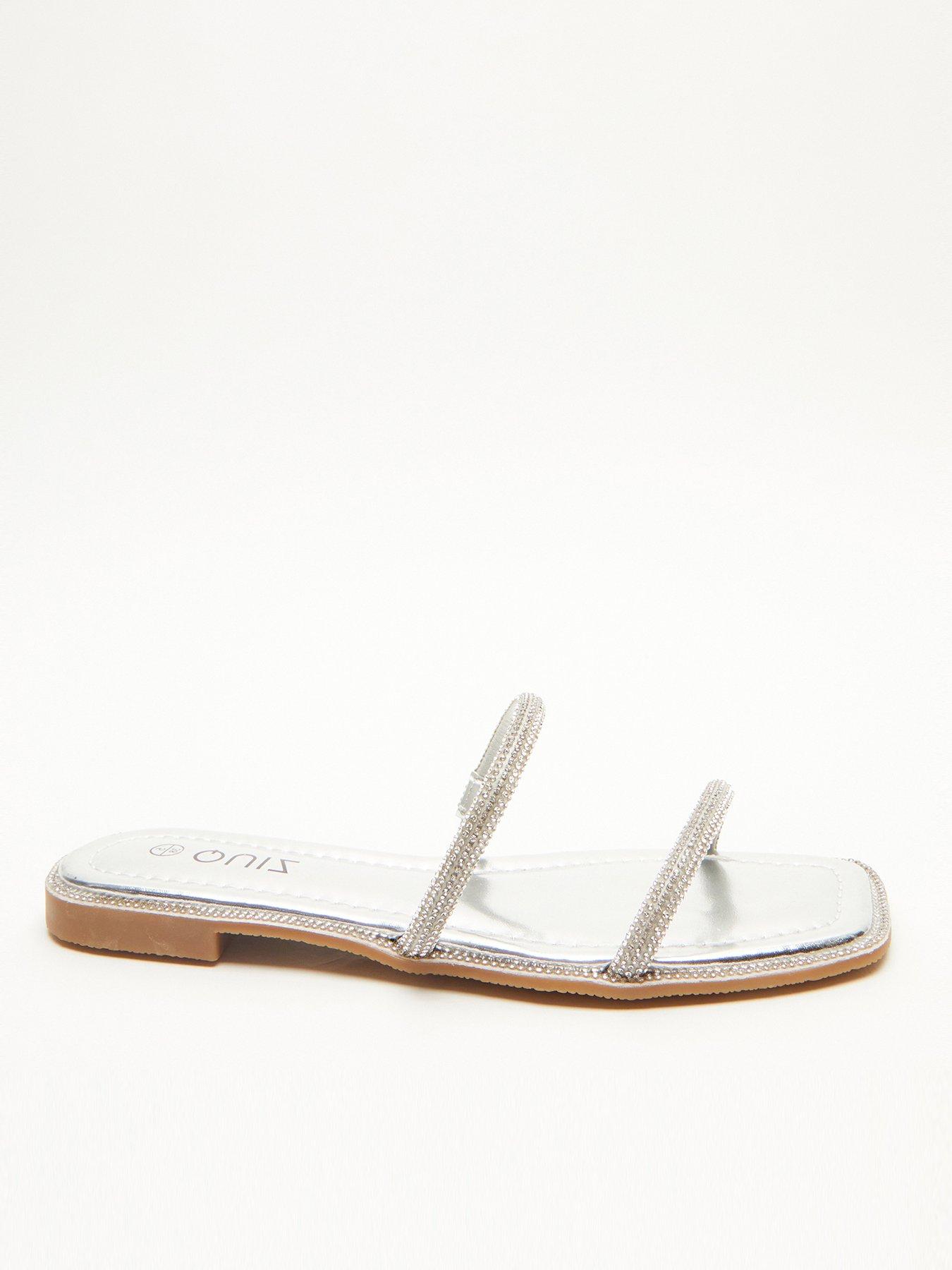 Quiz silver diamante hot sale flat sandals