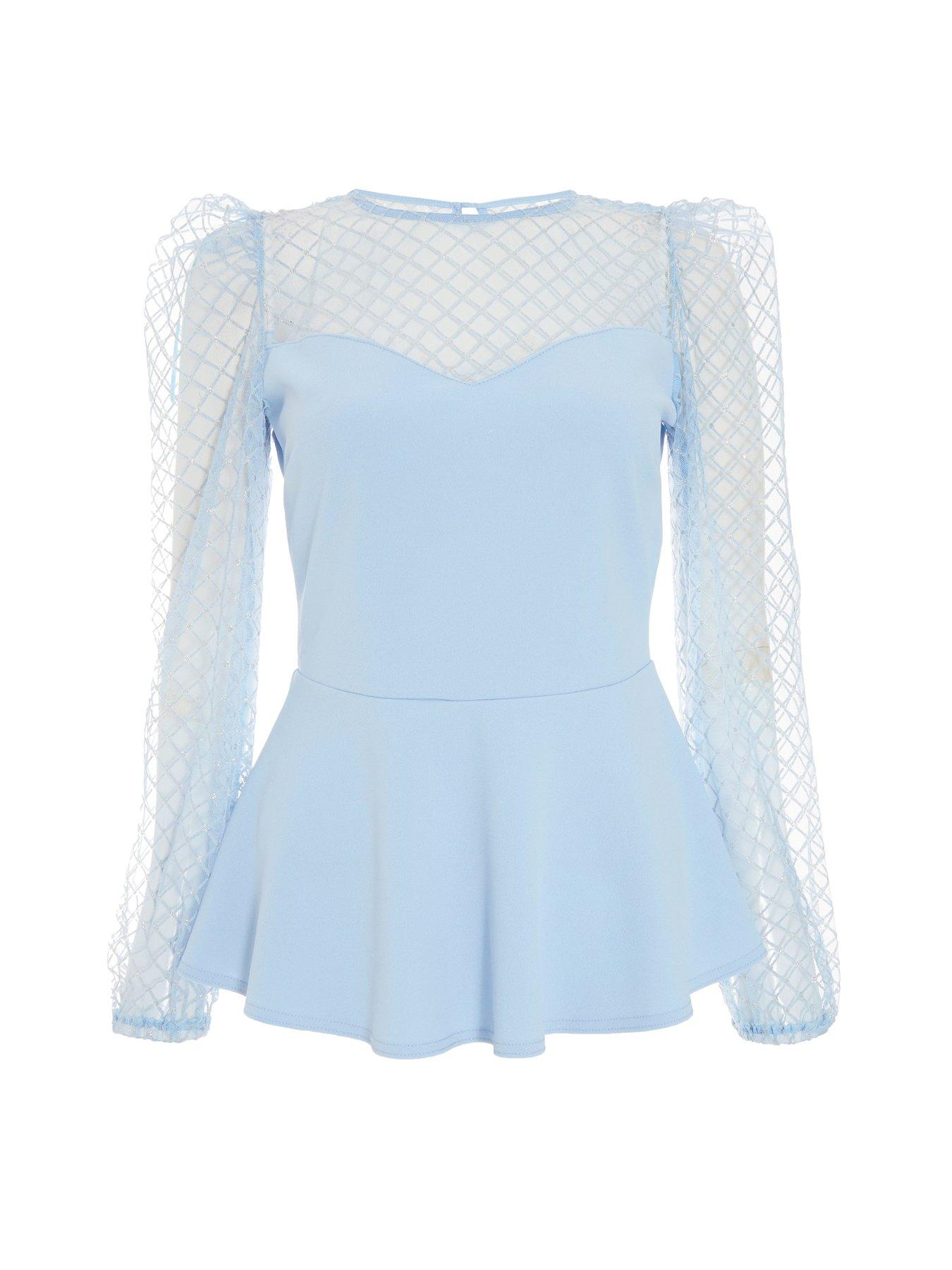 Image 4 of 6 of Quiz Mesh Peplum Top - Light Blue