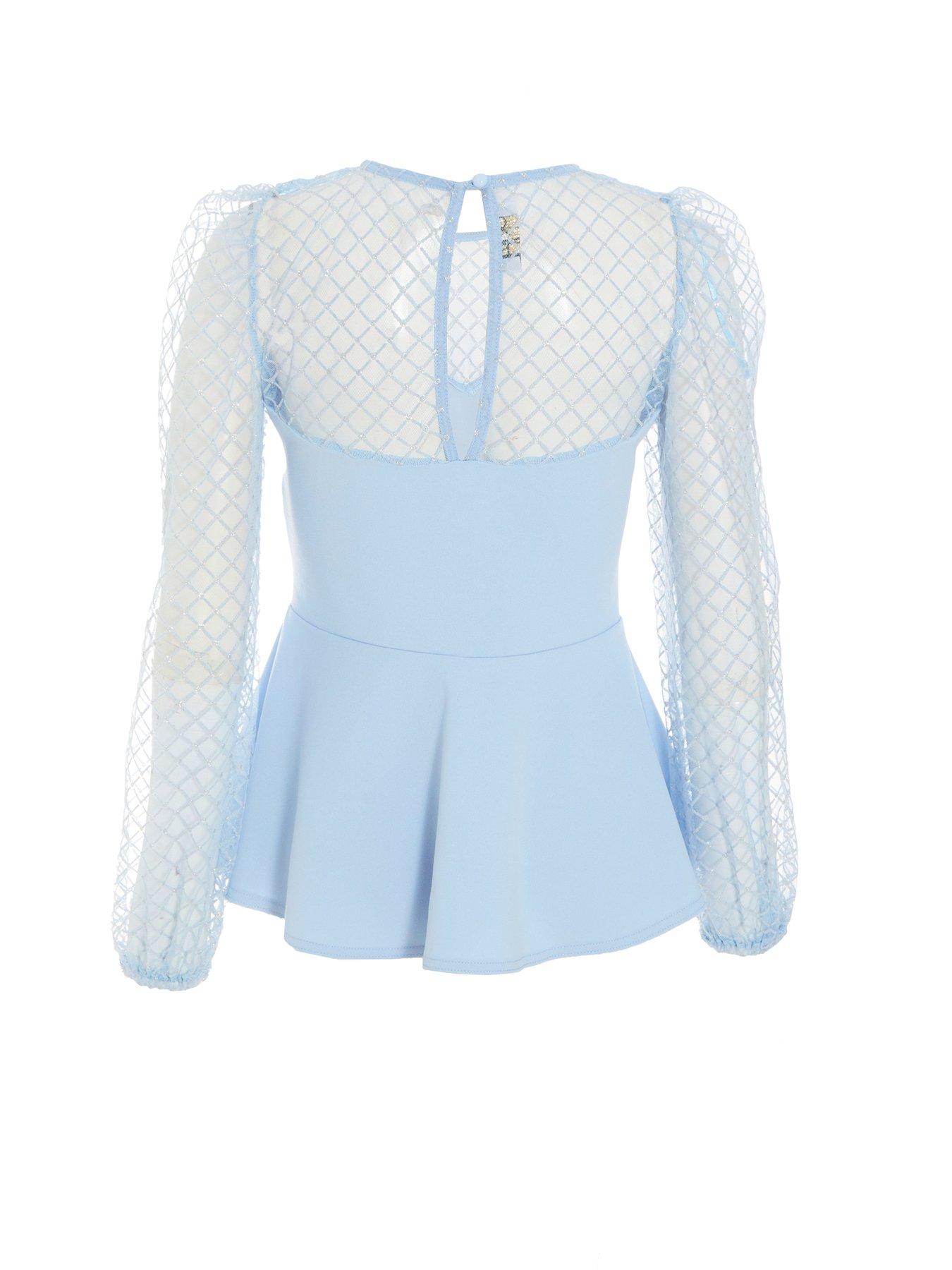 Image 5 of 6 of Quiz Mesh Peplum Top - Light Blue