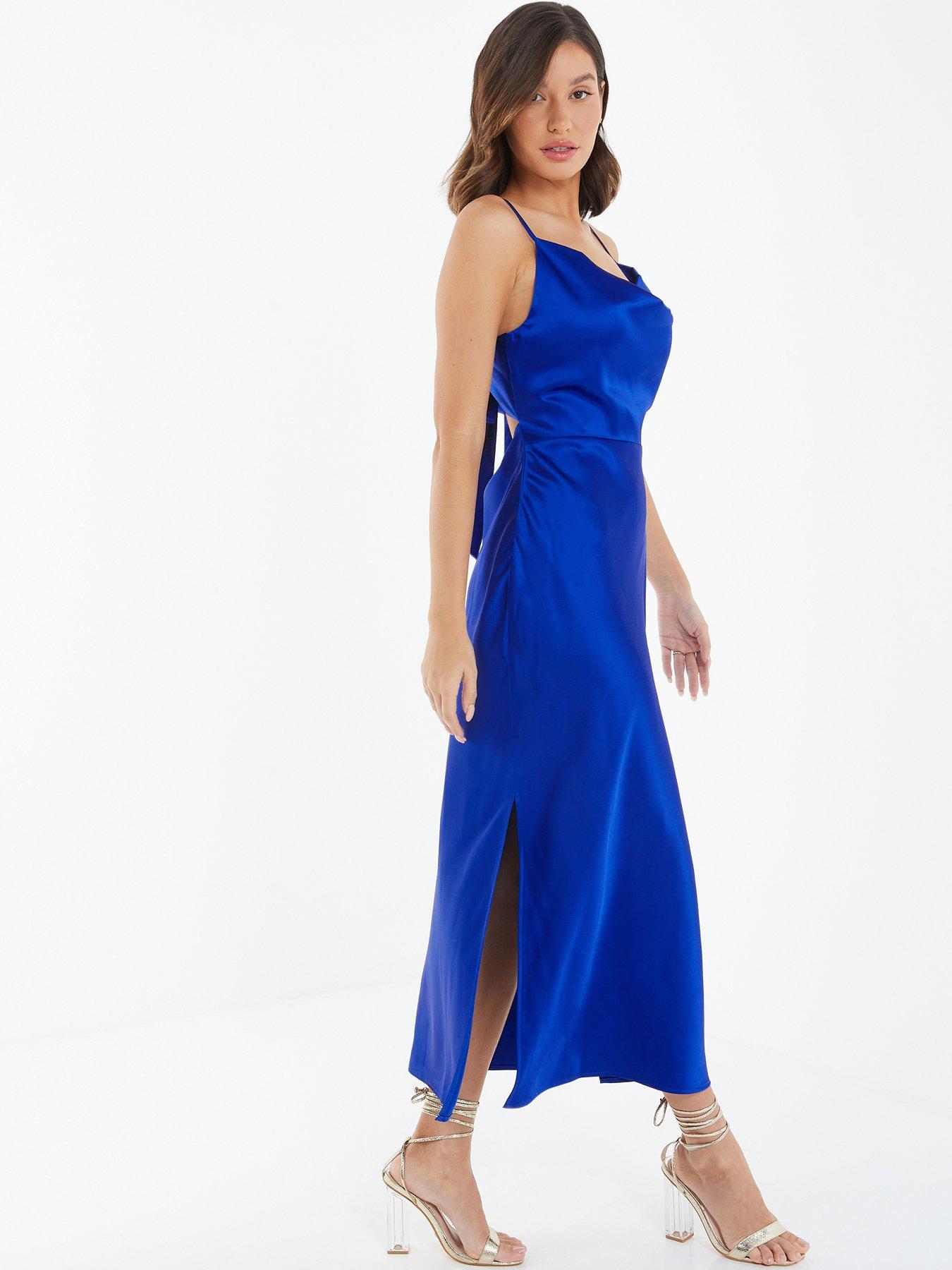 Satin Slip Midi Dress Blue