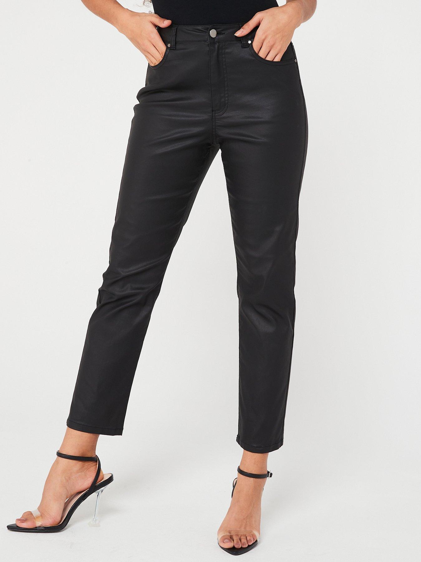 Black Coated Leather-Look Mid Rise Lift & Shape Emilee Jeggings