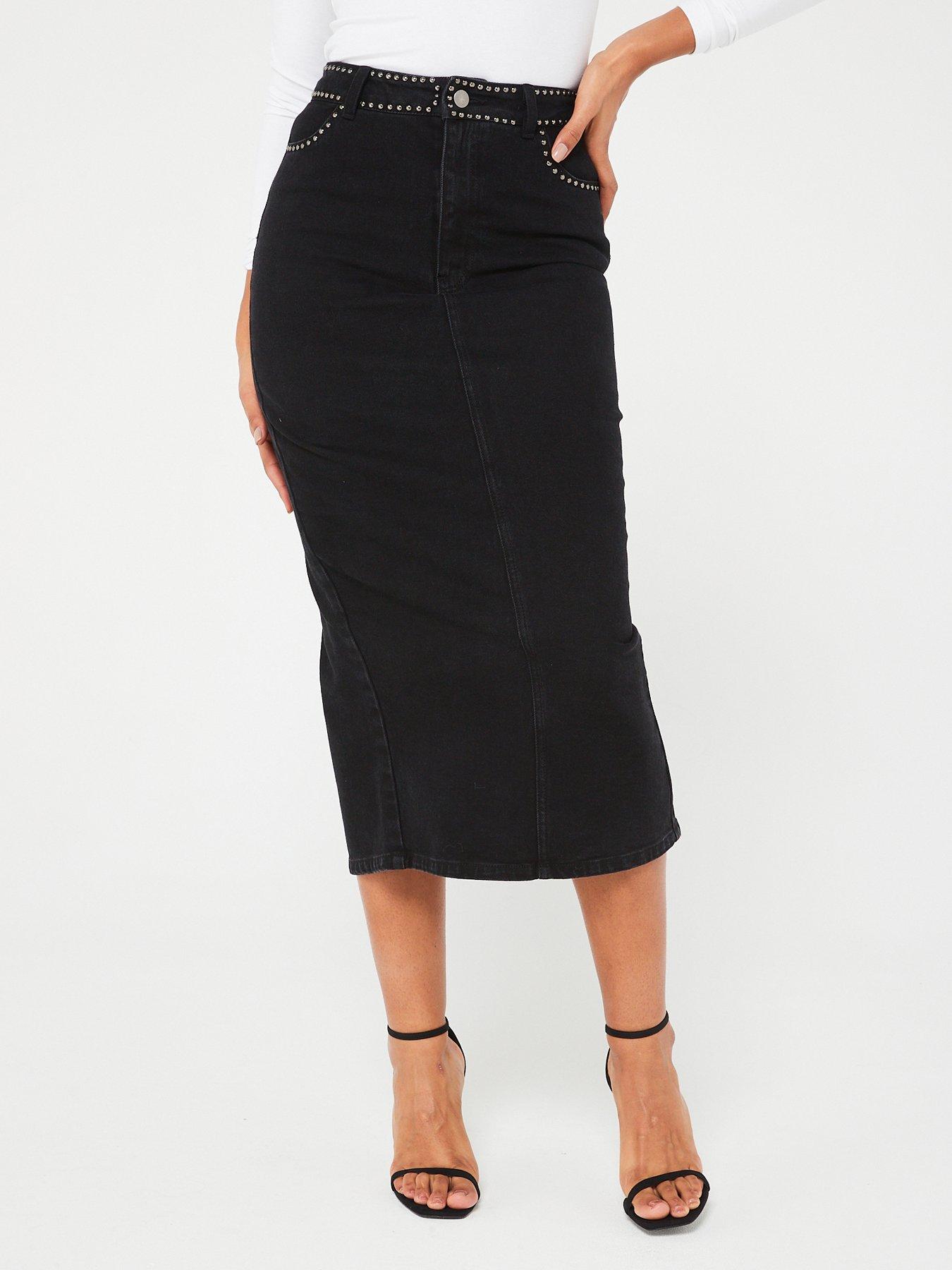 V by Very Stud Trim Denim Midi Skirt | Very.co.uk