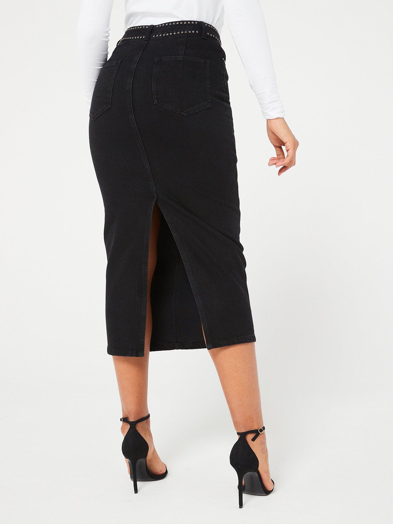 V by Very Stud Trim Denim Midi Skirt | Very.co.uk