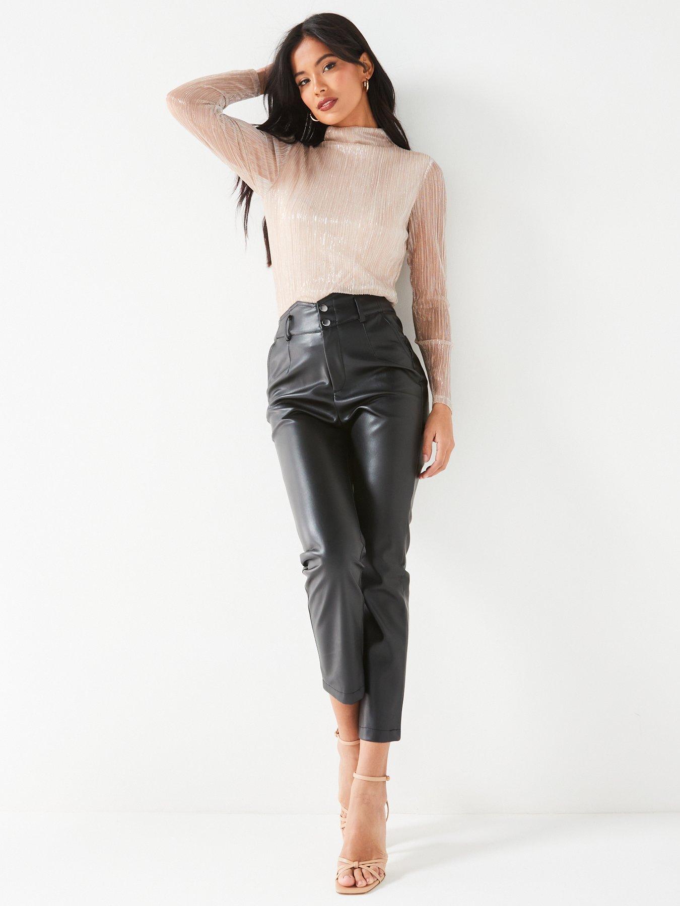 V by Very Faux Leather High Waist Ankle Grazer Trousers - Black