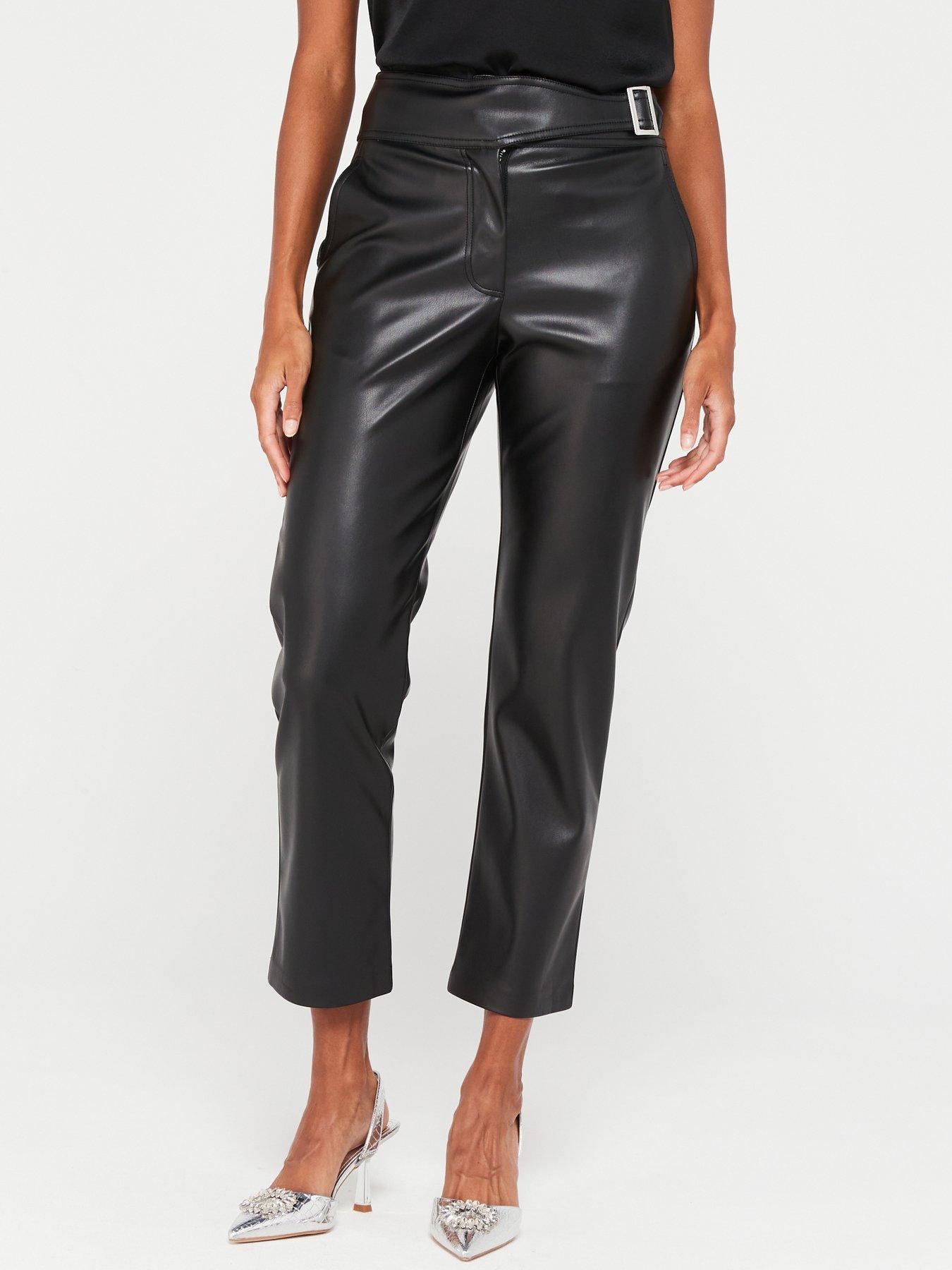 V by Very Faux Leather Elasticated Waist Wide Leg Trousers - Black