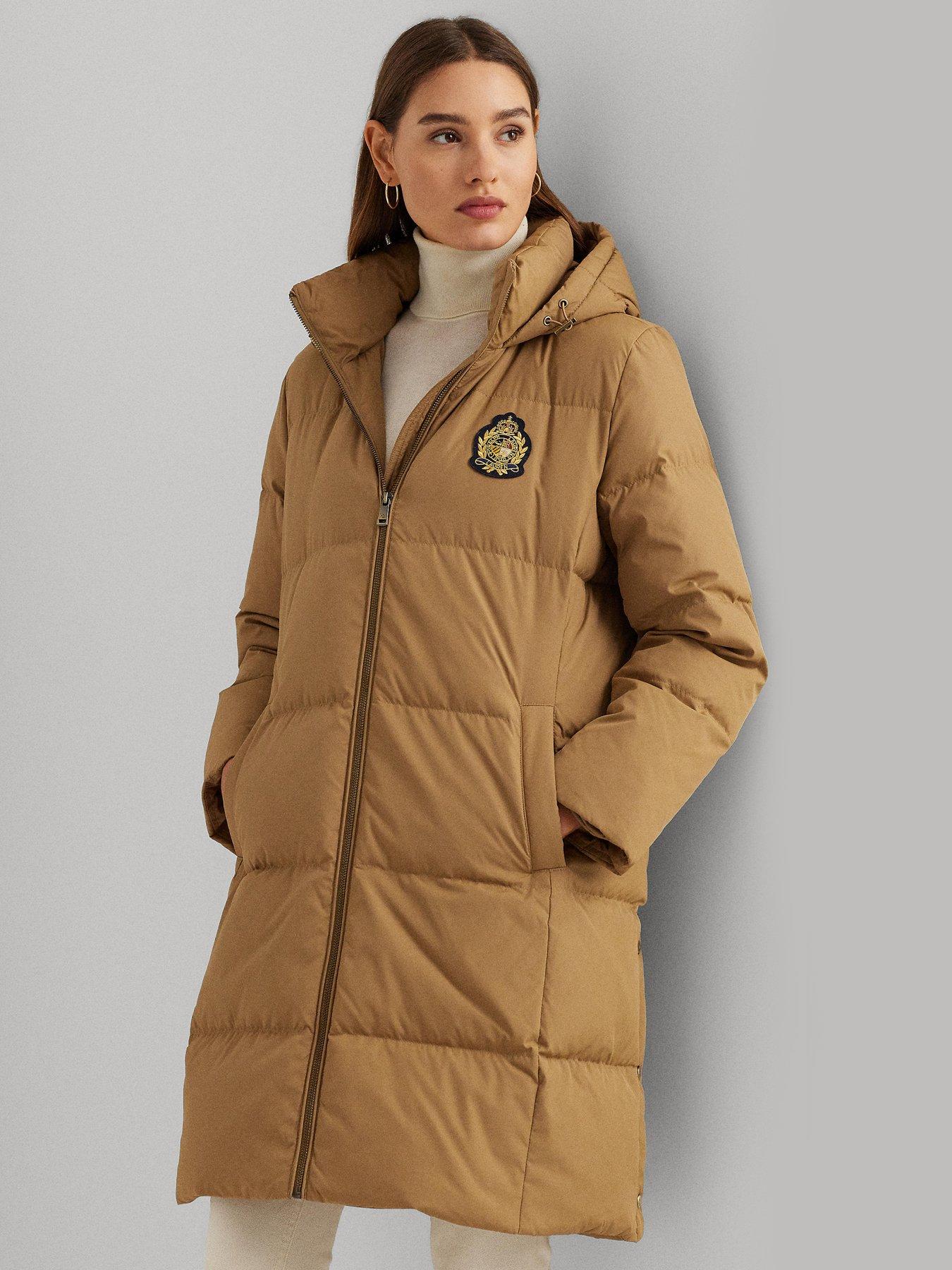 Hooded Crest Patch Insulated Coat - Classic Camel