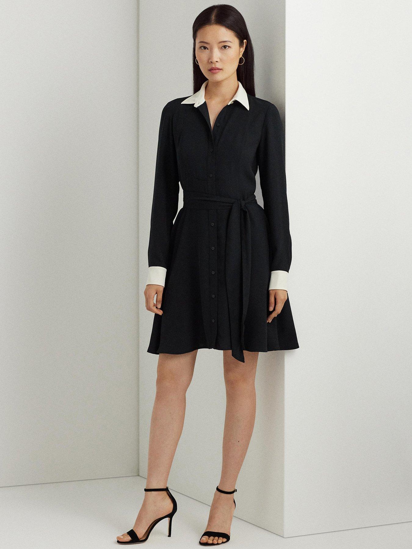 Kirbee long Sleeve day Dress Black mascarpone Cream