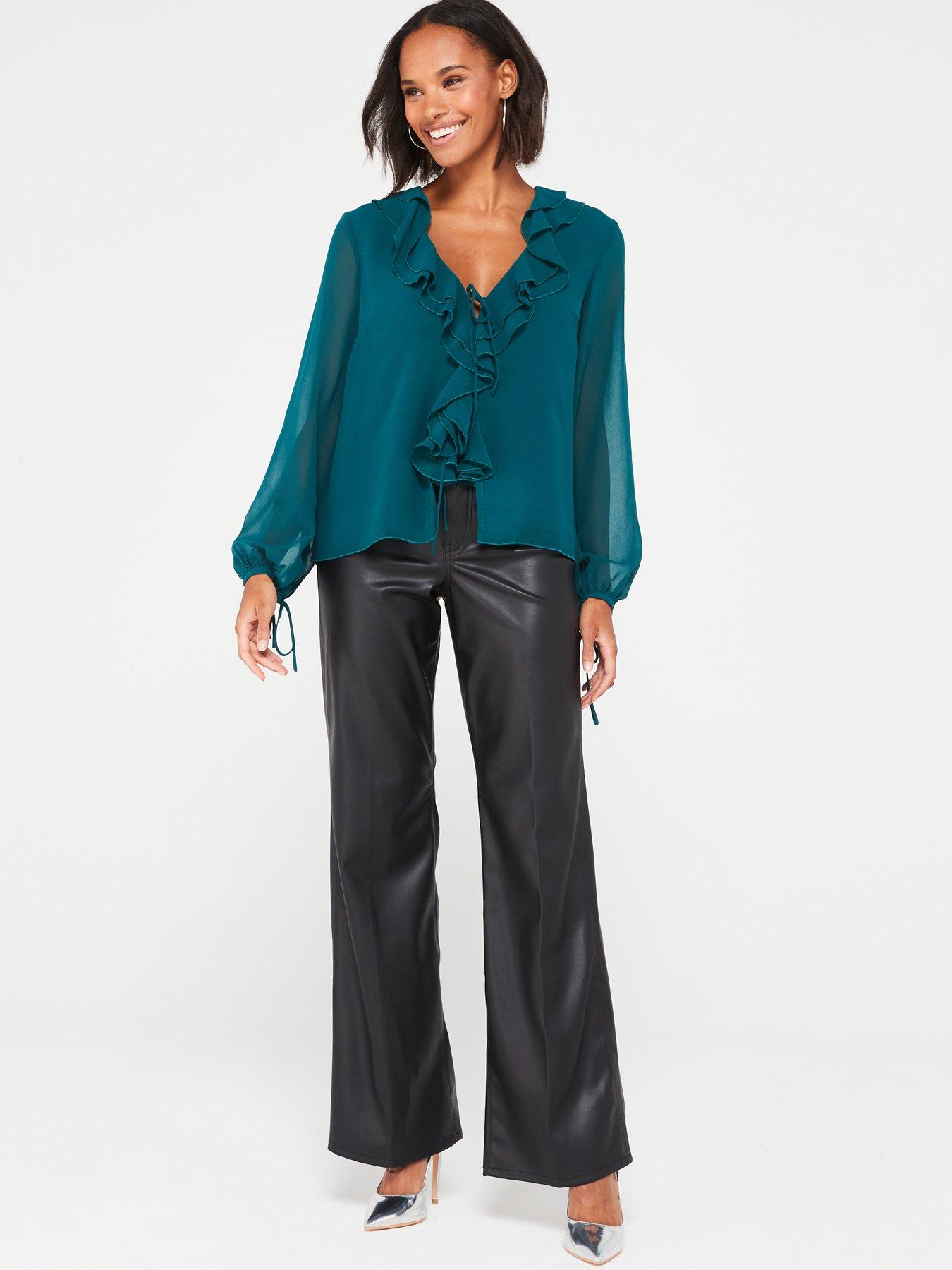 V by Very Sheer Ruffle Blouse - Teal | very.co.uk