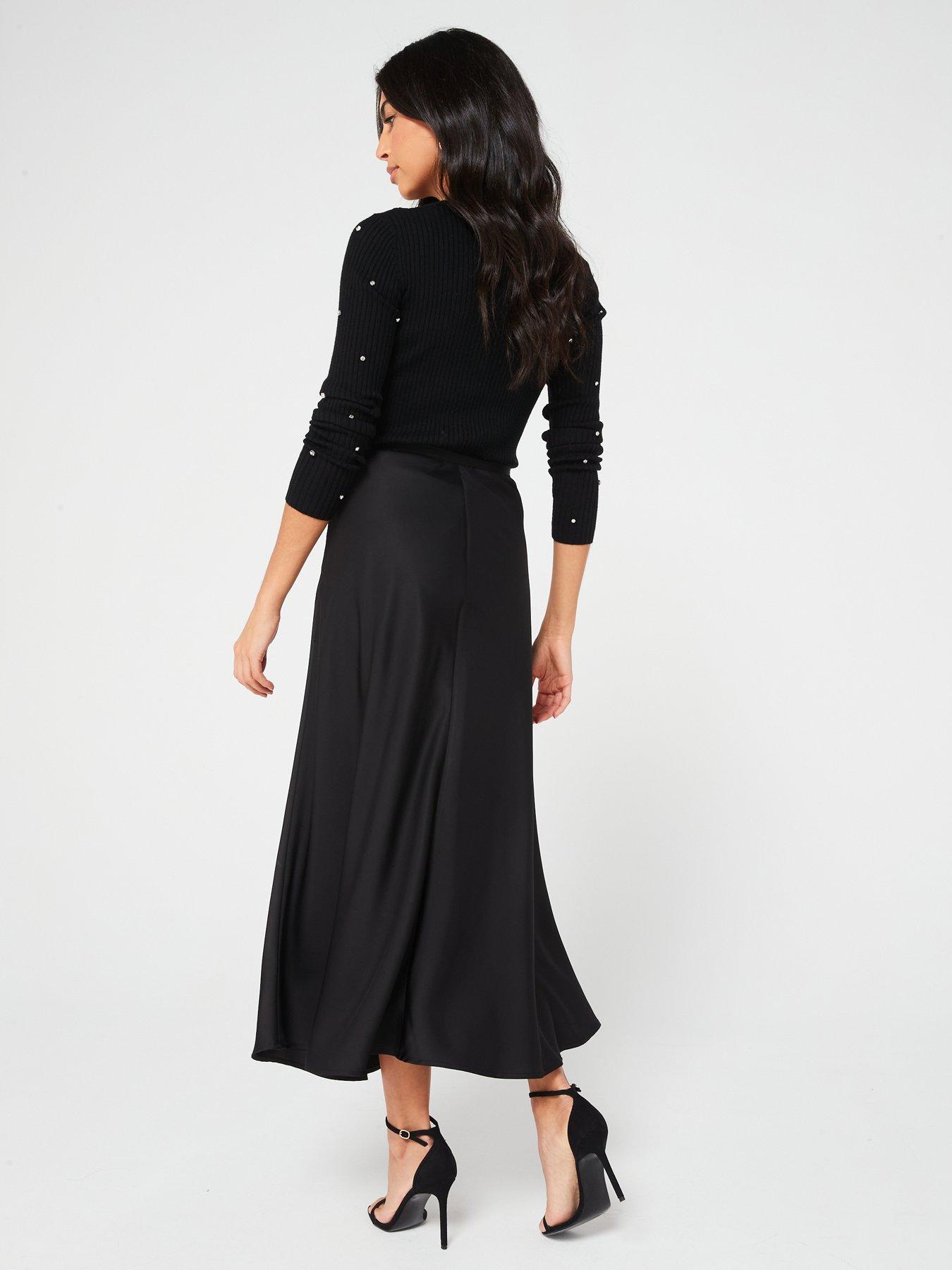 V by Very X Carol Byrne Satin Slip Midaxi Skirt - Black | Very.co.uk