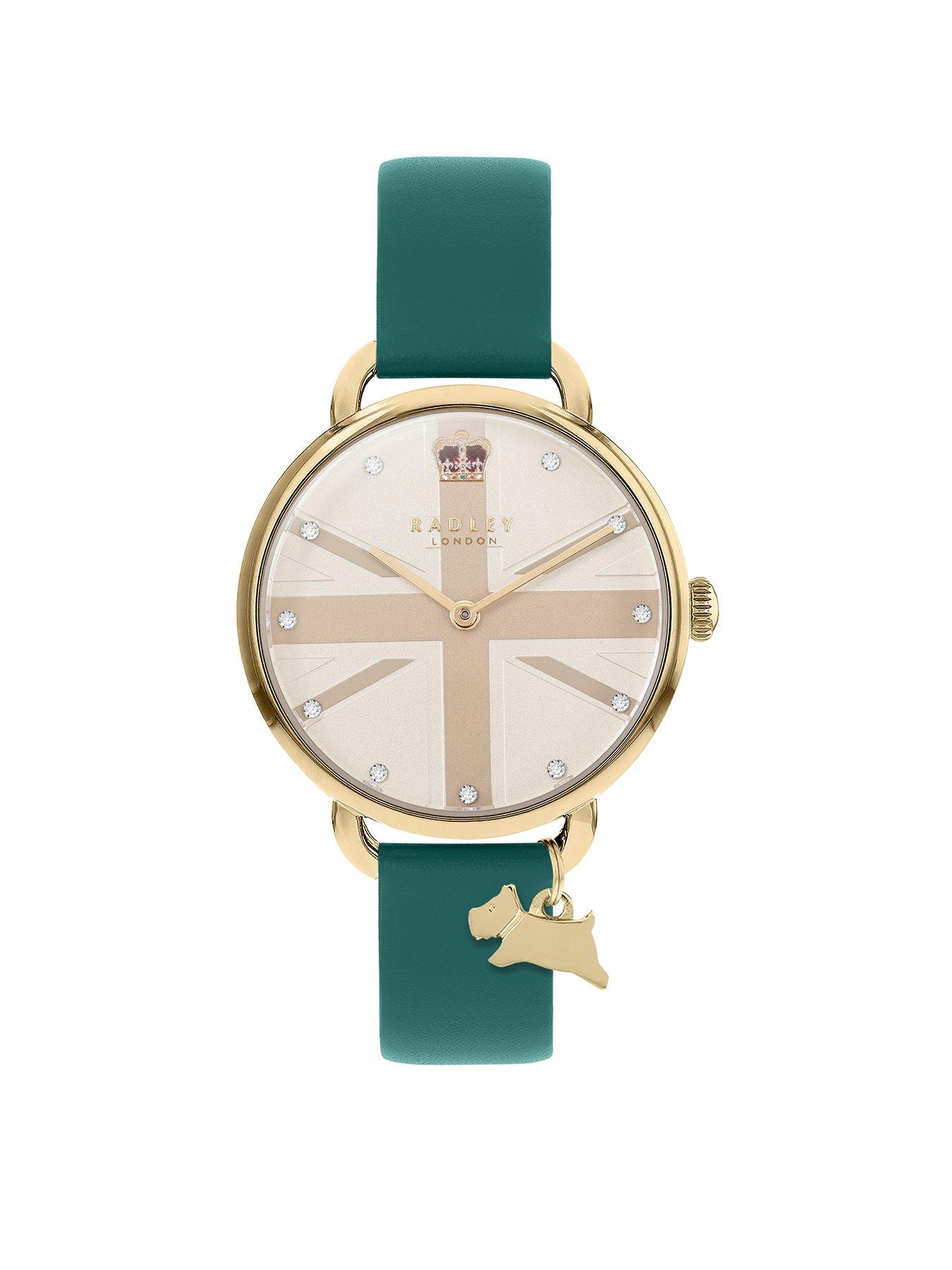 Product photograph of Radley Ladies 25th Coronation Anniversary - Camden Collection Open Shoulder Teal Watch from very.co.uk