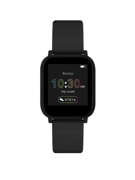 front image of tikkers-teen-series-10-black-silicone-strap-smart-watch