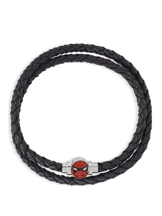 front image of marvel-disneys-marvel-spider-man-stainless-steel-double-wrap-woven-bracelet