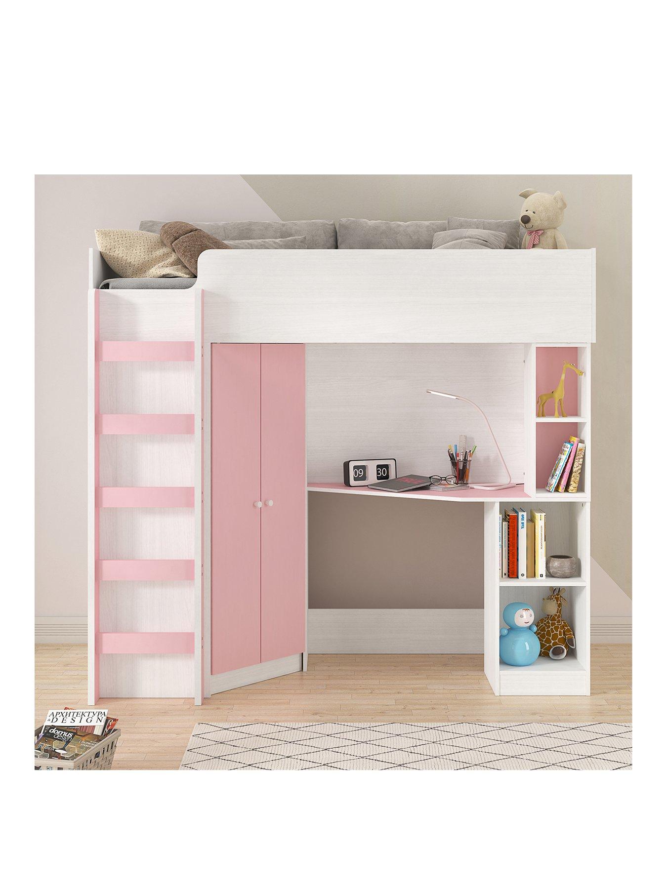 undefined Miami Fresh High Sleeper Bed with Mattress Options (Buy and SAVE!) - Pink