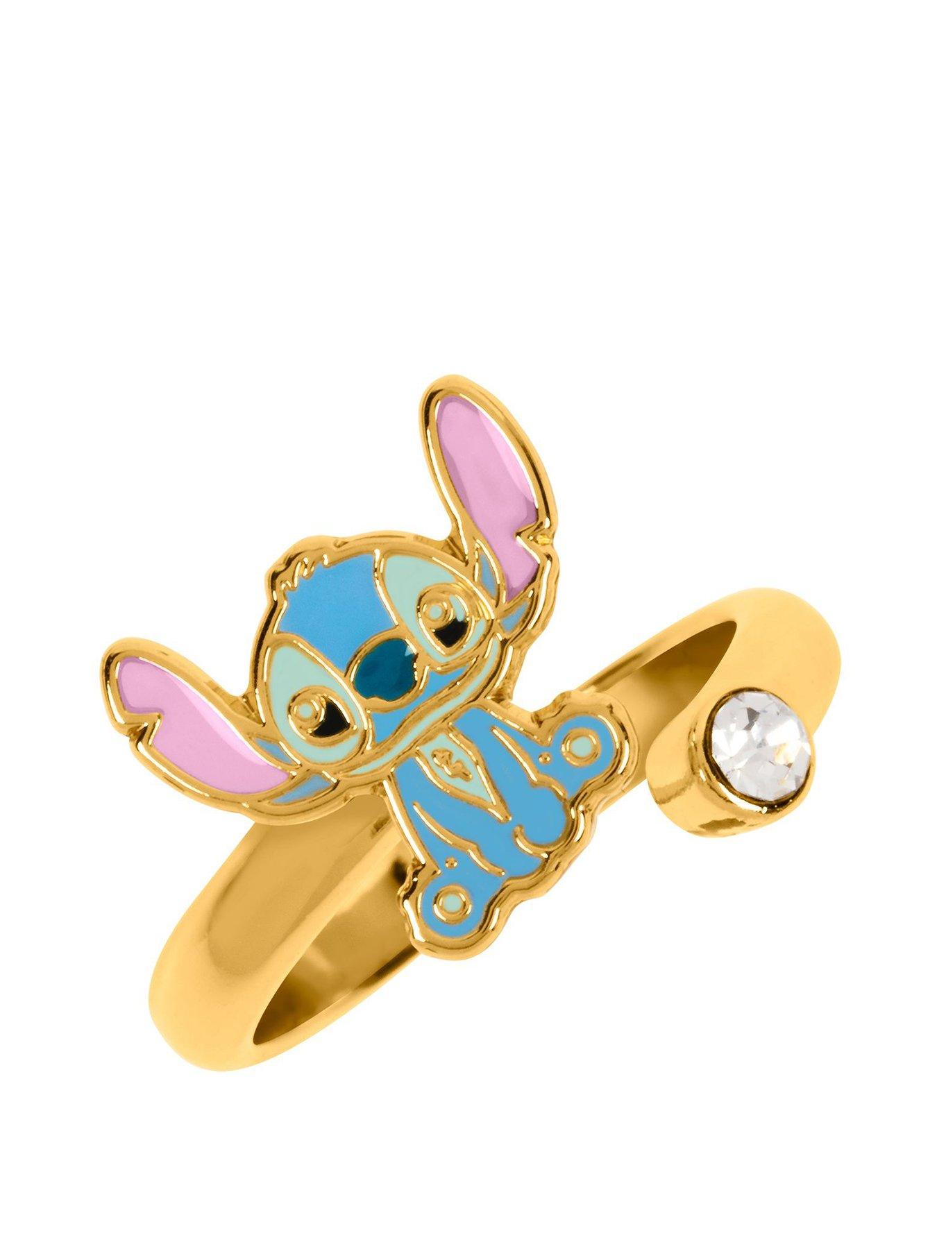 Product photograph of Disney Lilo Amp Stitch Blue Amp Pink Gold Plated Clear Stone Ring from very.co.uk