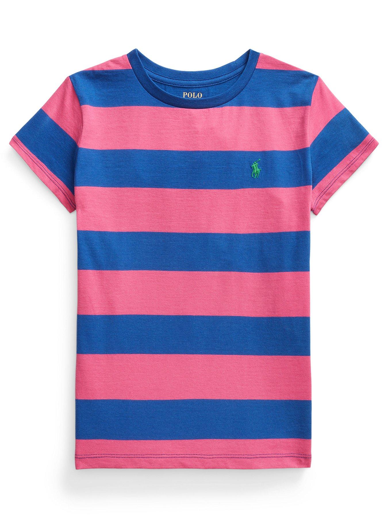 Girls Stripe T shirt Preppy Pink chalet Blue