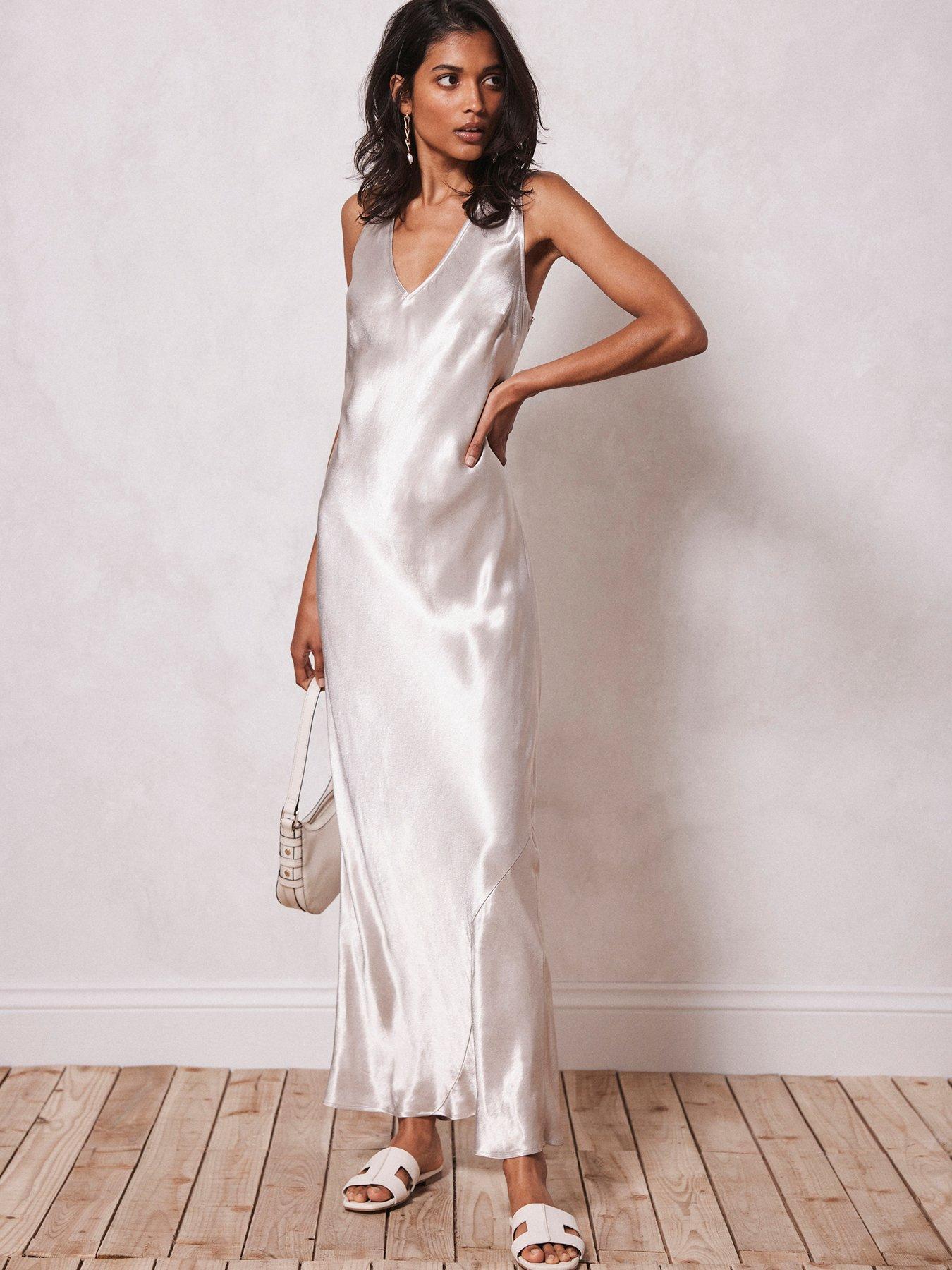 Neutral Satin Maxi Slip Dress