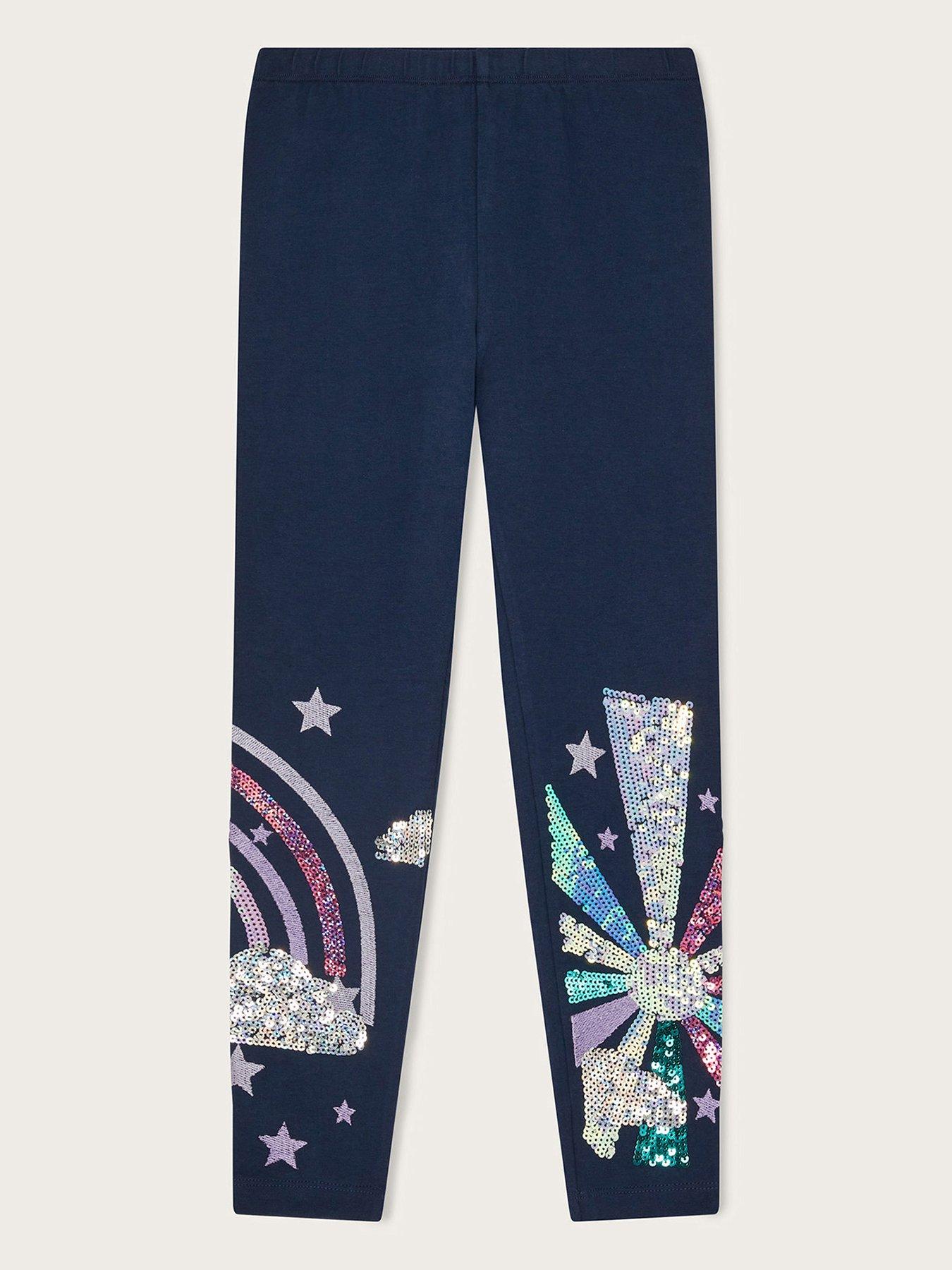 Monsoon Girls Floral Embellished Leggings - Navy