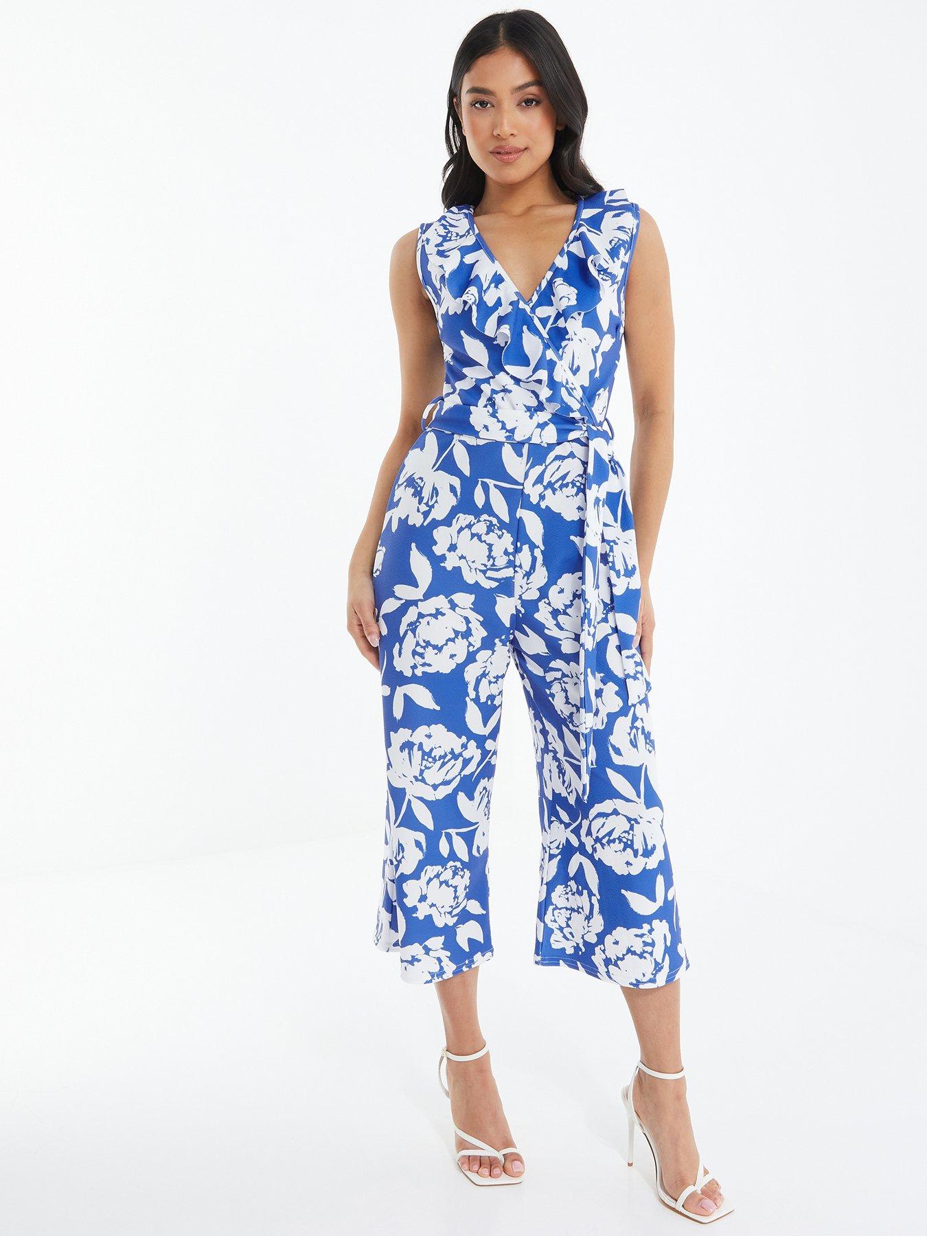 Quiz blue floral sales jumpsuit