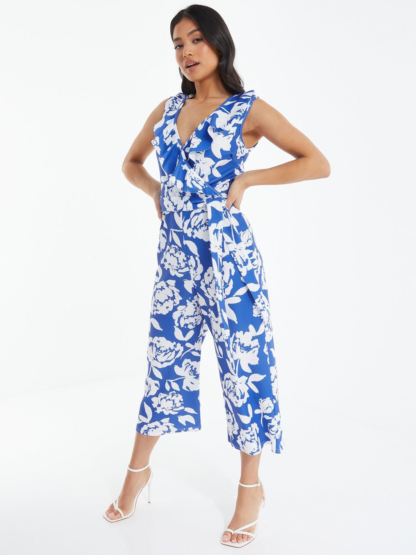 Quiz blue store floral jumpsuit