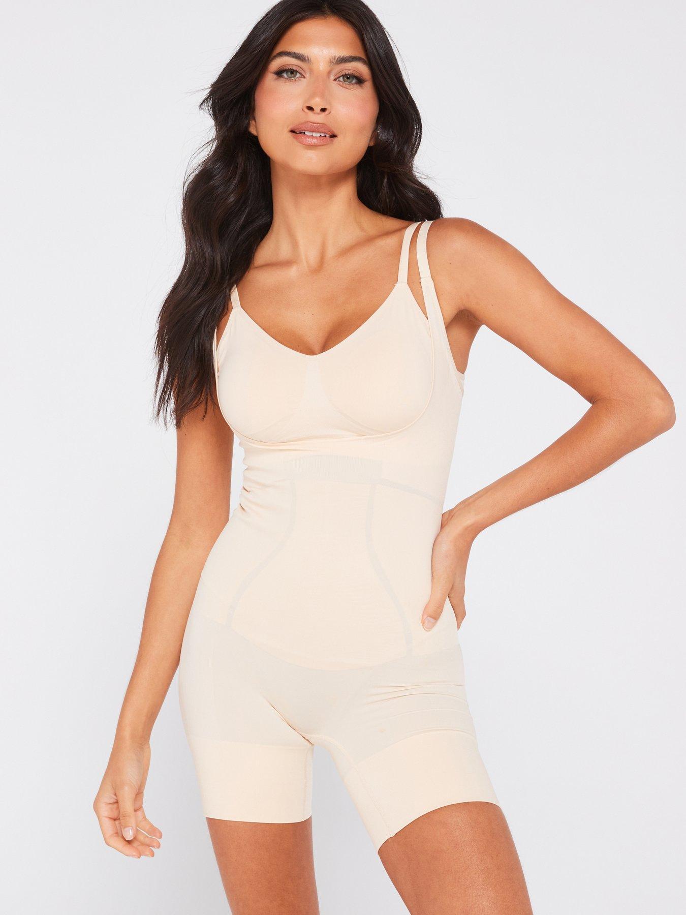 undefined Open Bust Romper With Open Gusset - Beige