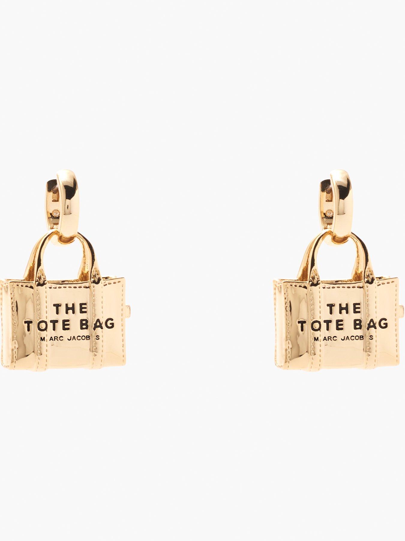 Product photograph of Marc Jacobs The Tote Bag Earrings - Light Antique Gold from very.co.uk