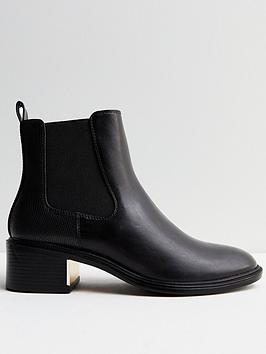 new look black leather-look block heel chelsea boots