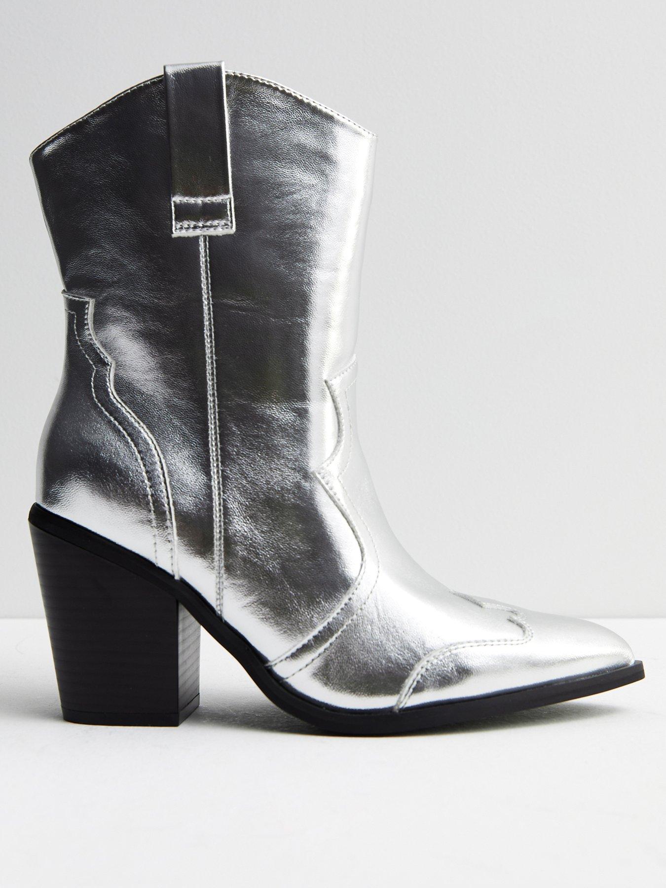 Silver block best sale heel boots